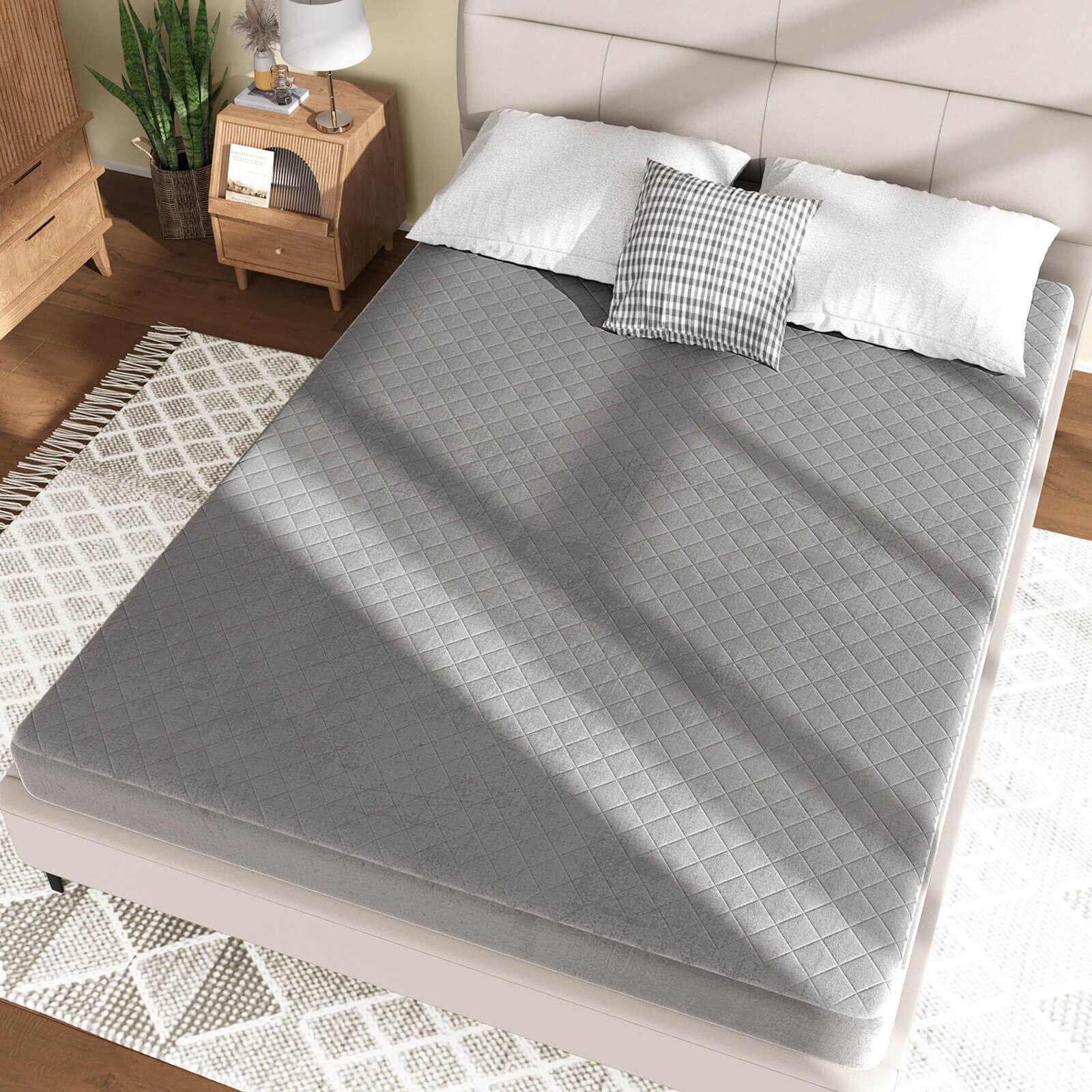 Alt View 3. Costway - Costway Queen Size Mattress Protector with Deep Pocket Sponge Padding Anti-slip Bottom - Grey.