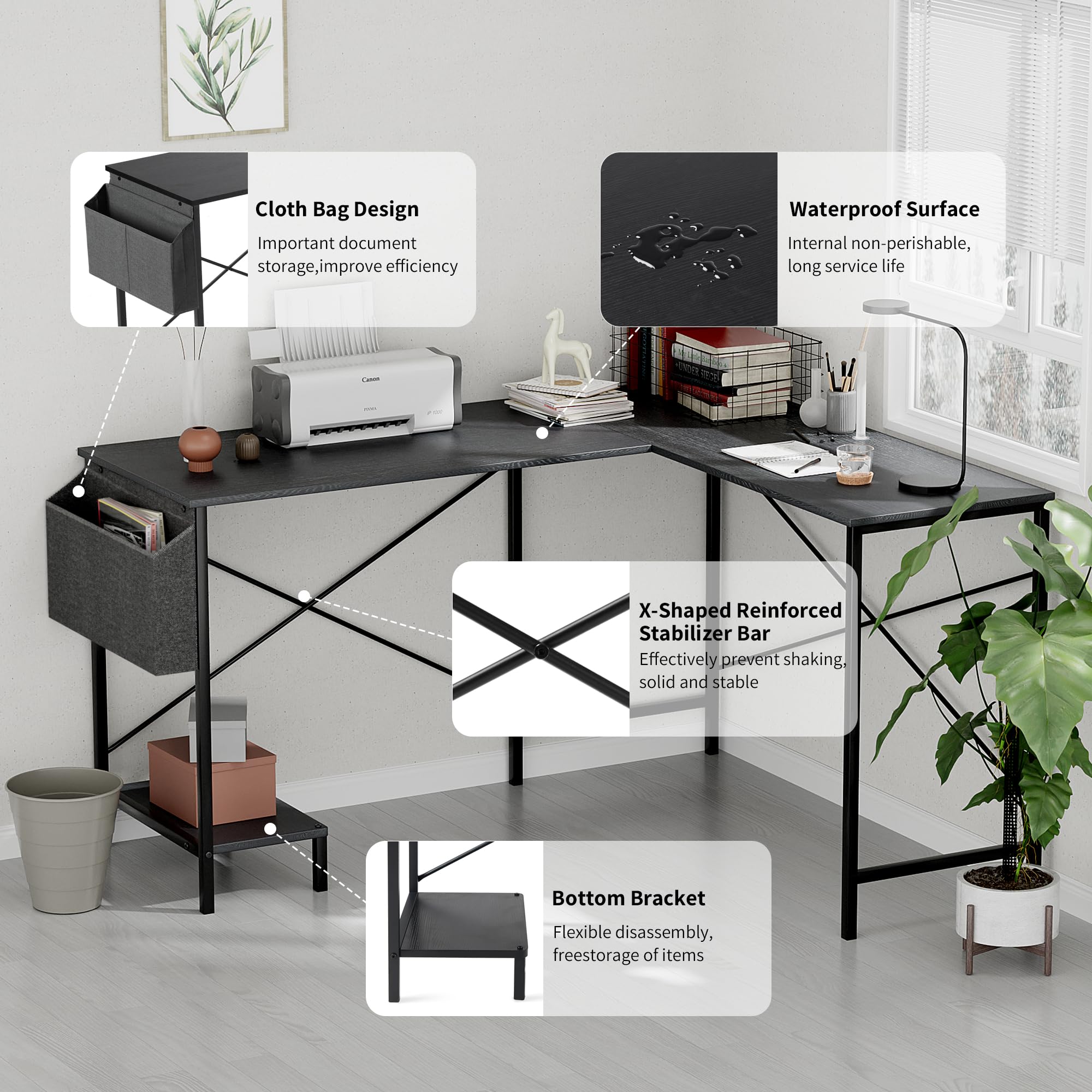 - Cloth Bag Design
  - Important document storage, improve efficiency

- Waterproof Surface
  - Internal non-perishable, long service life

- X-Shaped Reinforced Stabilizer Bar
  - Effectively prevent shaking, solid and stable

- Bottom Bracket
  - Flexible disassembly, freestorage of items