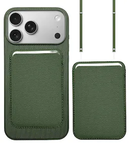 Nakedcellphone - Woven Combo for iPhone 17 Pro - Tough Case + Magnetic Wallet + Crossbody Strap (Compatible with MagSafe) - Green