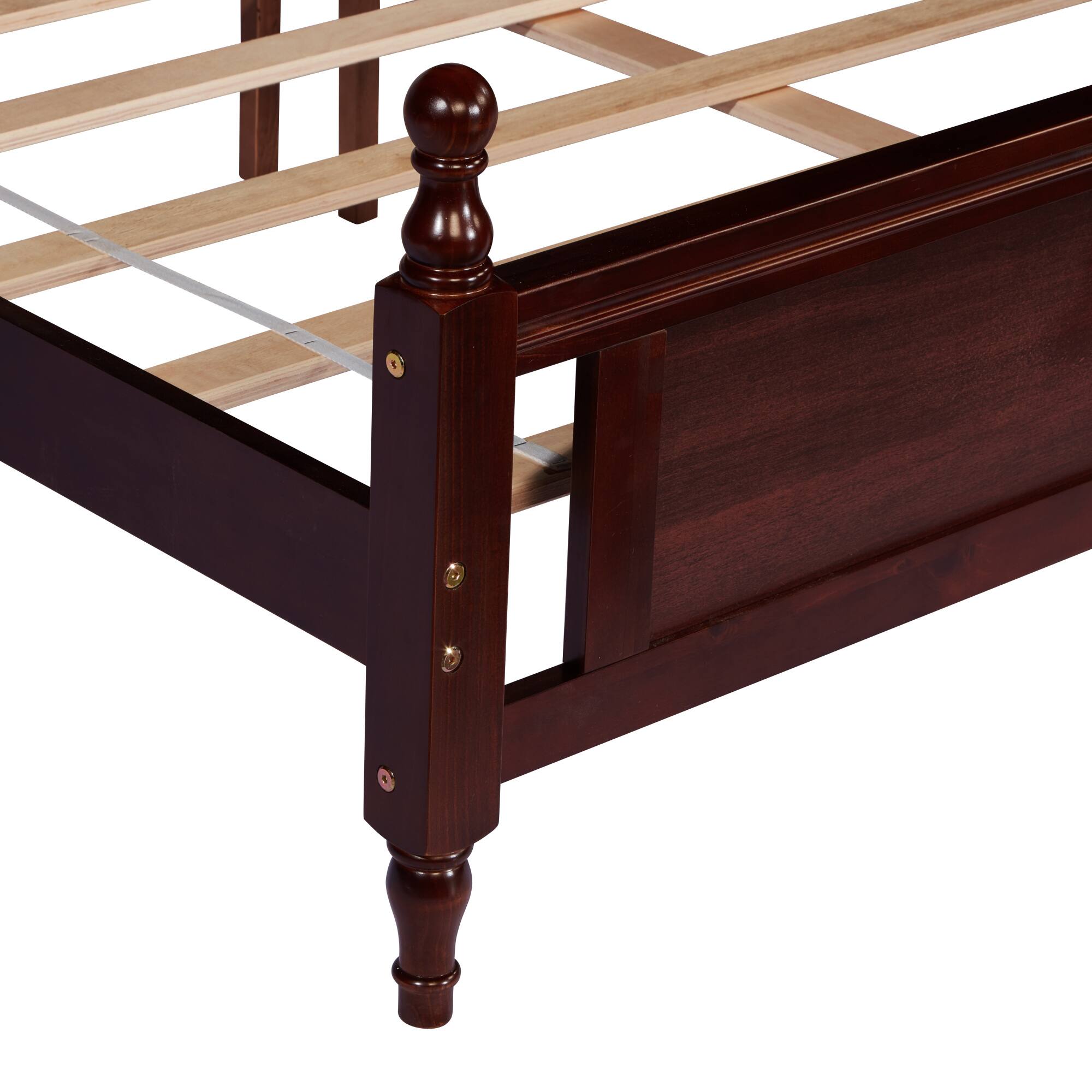 Angle. GOODSILO - Queen Size Wooden Bed with Upholstered Headboard and Panel Footboard Featuring Platform Support Feet - Cherry.