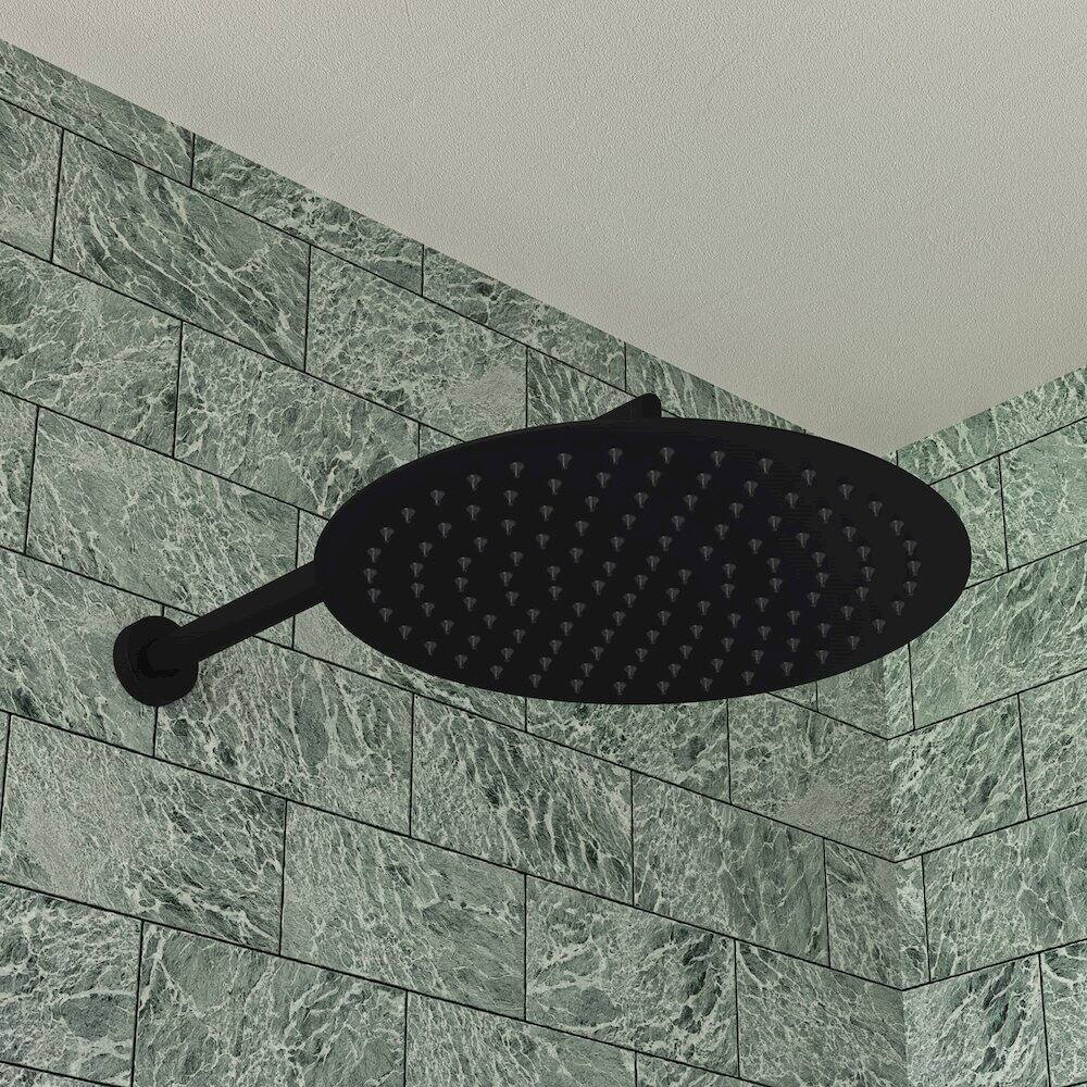 Angle. Alfi - Matte Black Stainless Steel 12" Round Ultra-Thin Rain Shower Head - Black.