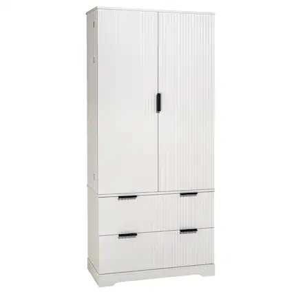 Front. Dexmalle - Dexmalle-72" Modern Fluted Kitchen Storage Cabinet with Spice Rack-White - White.