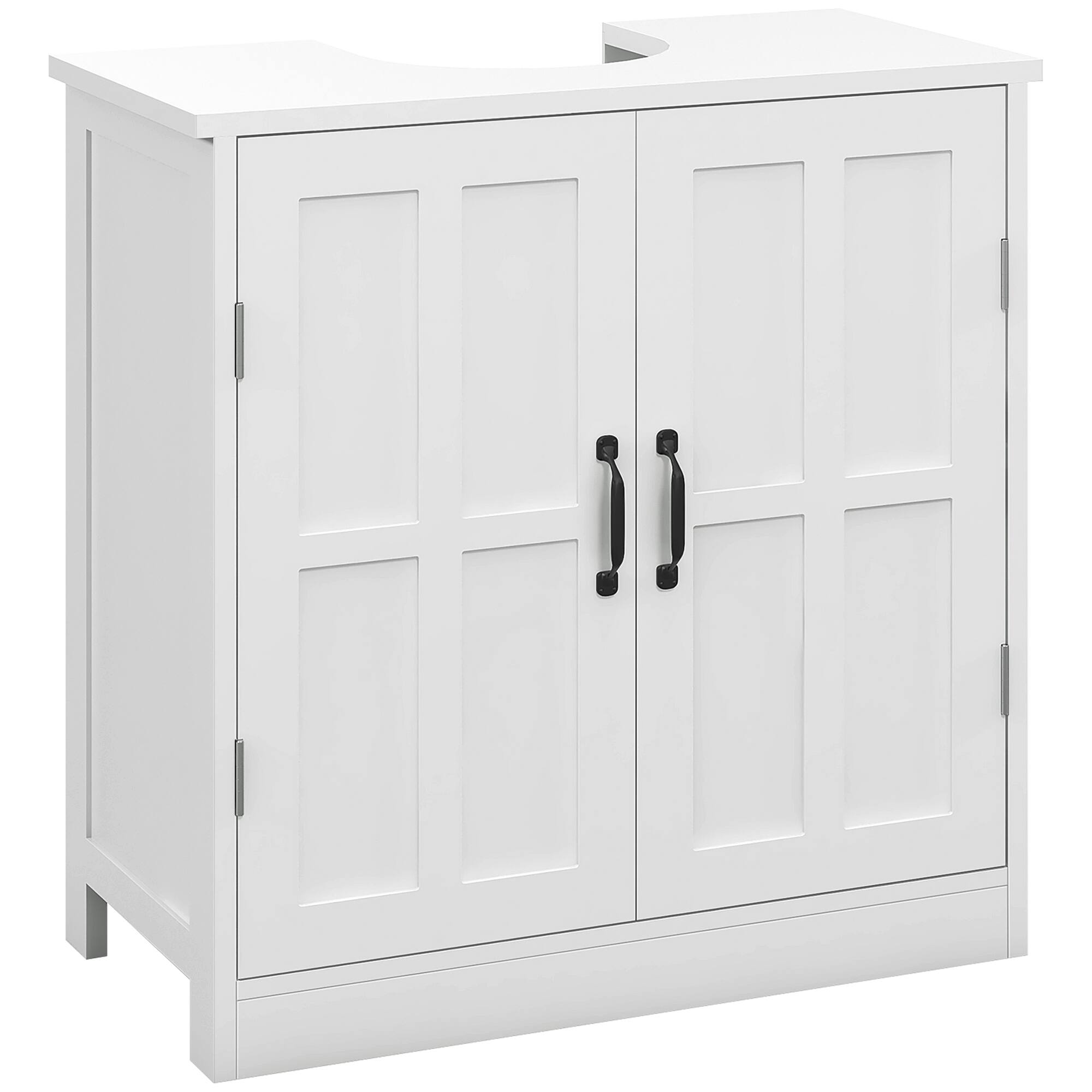 Front. Kleankin - Pedestal Sink Cabinet w/ 2 Doors, Adjustable Shelf & U-Shape Cut-out - White.