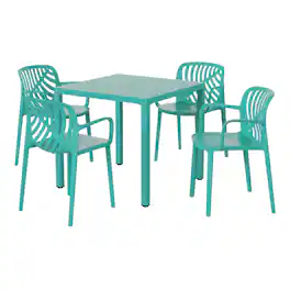 WestinTrends - Playa 5-Piece Outdoor Square Dining Table Patio Set with Stackable Patio Dining Chairs - Turquoise