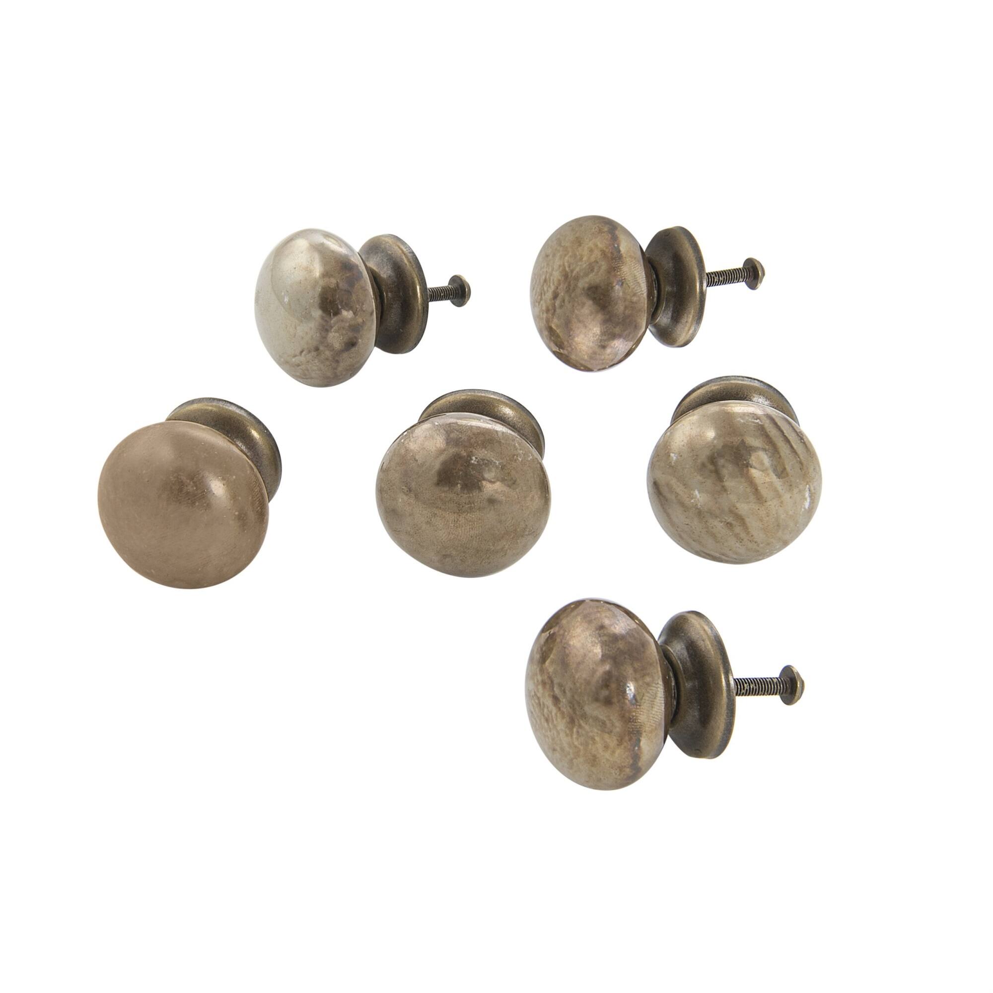 Front. TX USA Corporation - Ceramic Fancy Glaze Knob Sand Set of 6 - Sand.
