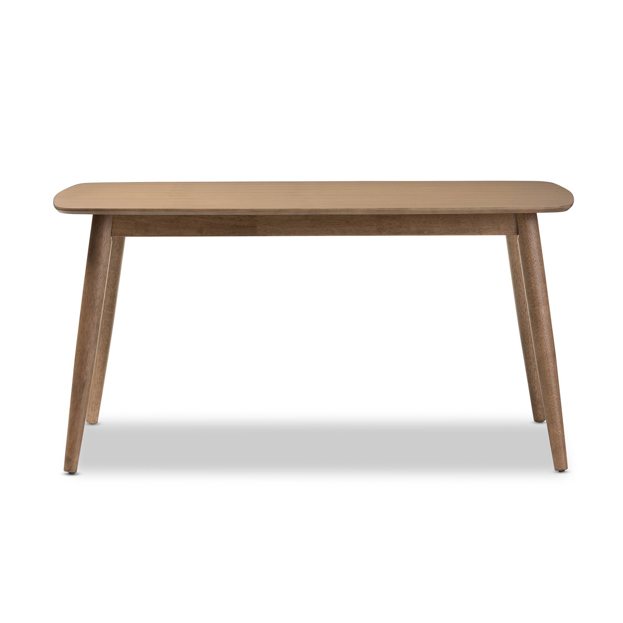 Angle. Baxton Studio - Edna Mid-Century Modern French Finishing Wood Dining Table - "Oak" Light Brown.