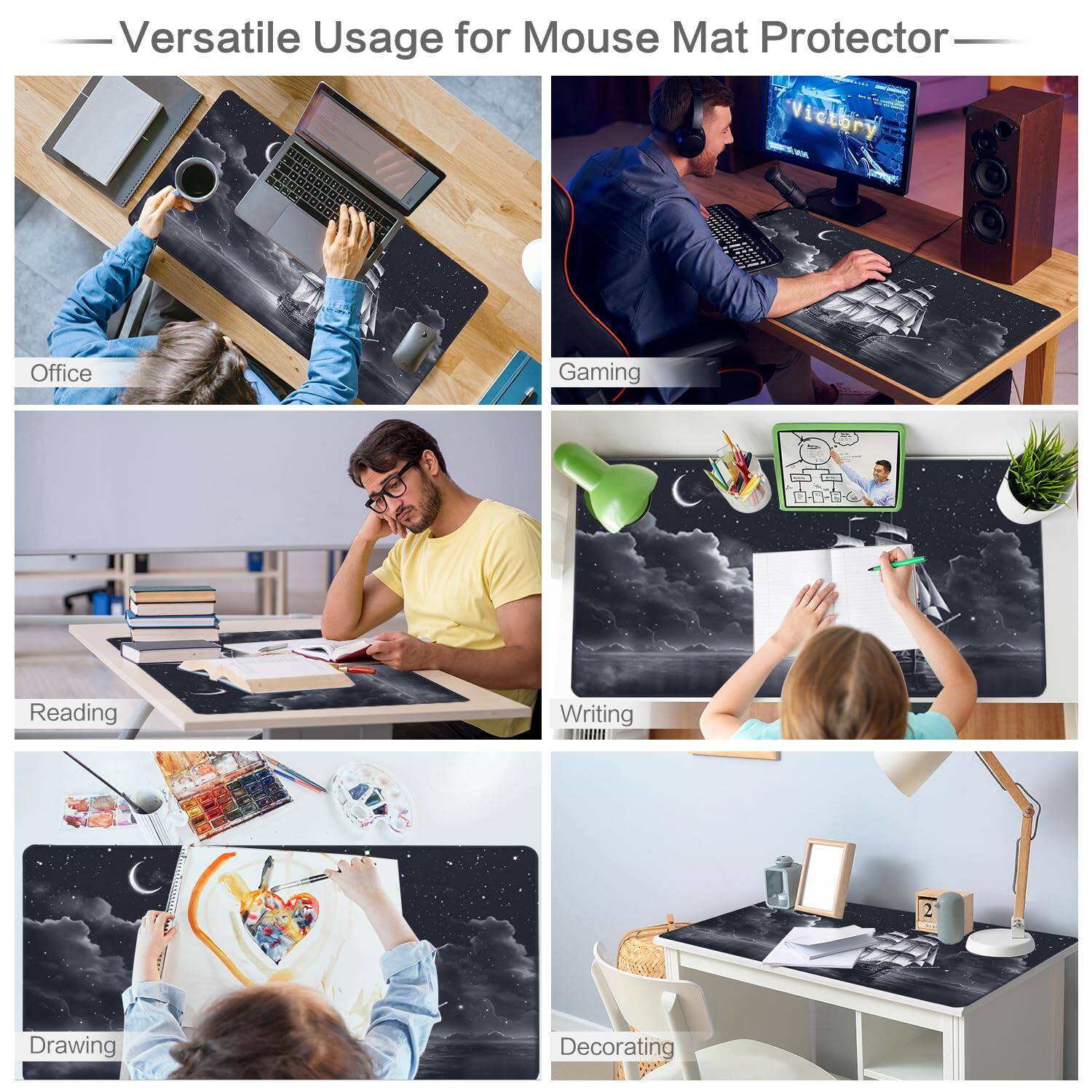 Fabibe Desk Pad Office Mat Extended Large Gaming Mouse Decor Mousepad ...