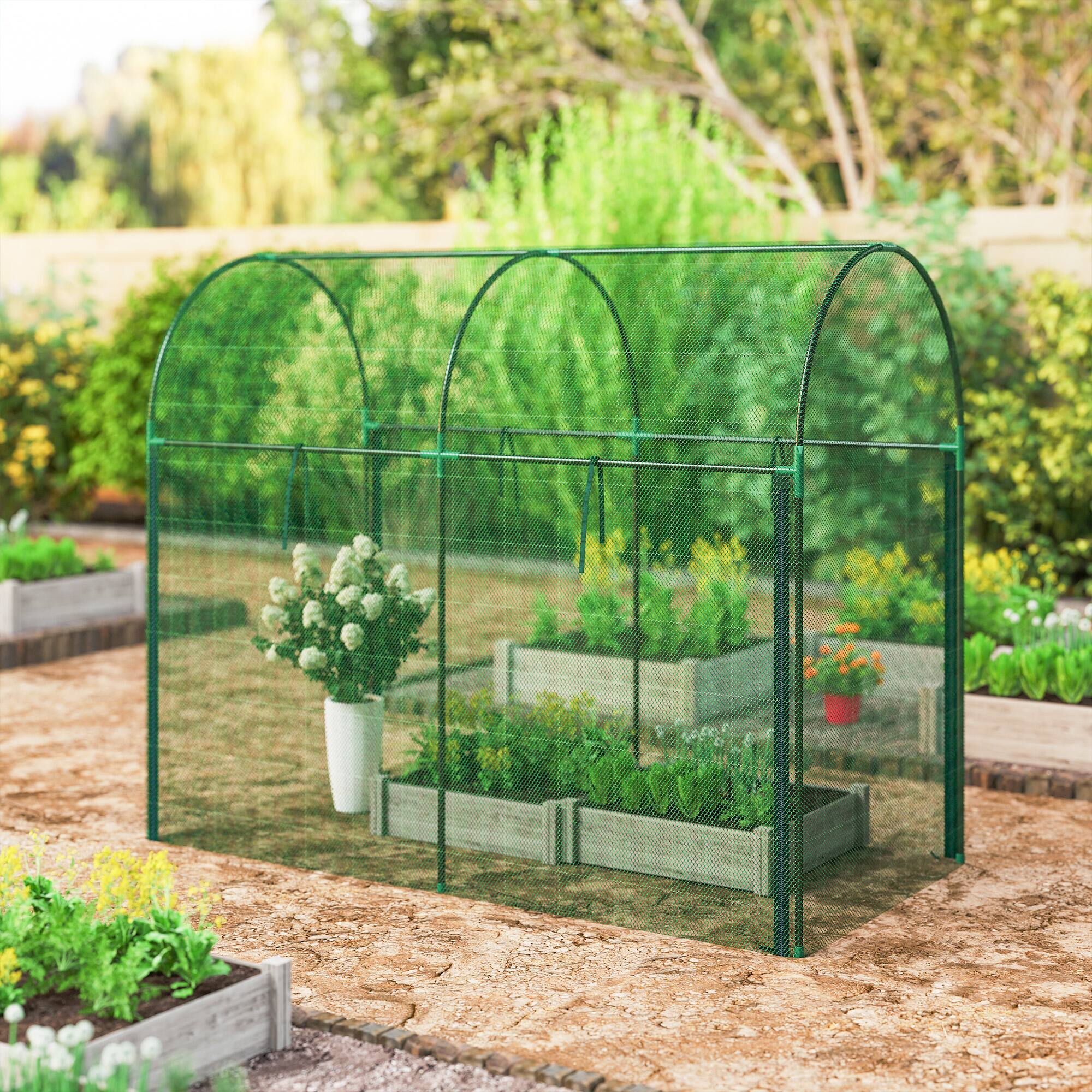 Alt View 8. Outsunny - Crop Cage, 6' x 3' x 5' Large Plant Protection Tent with Zippered Door, Outdoor Garden Cage for Vegetables, Flowers.