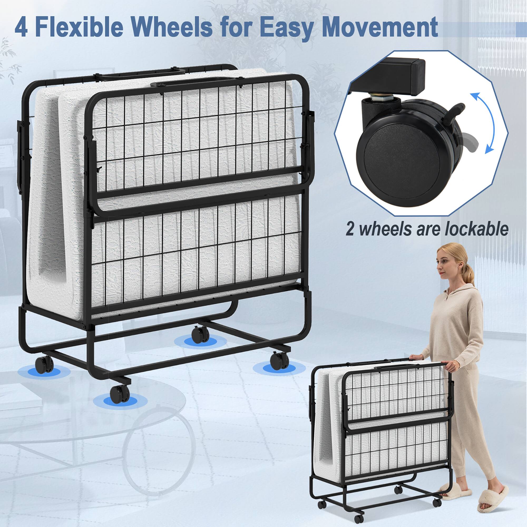 4 Flexible Wheels for Easy Movement: 2 Wheels are Lockable