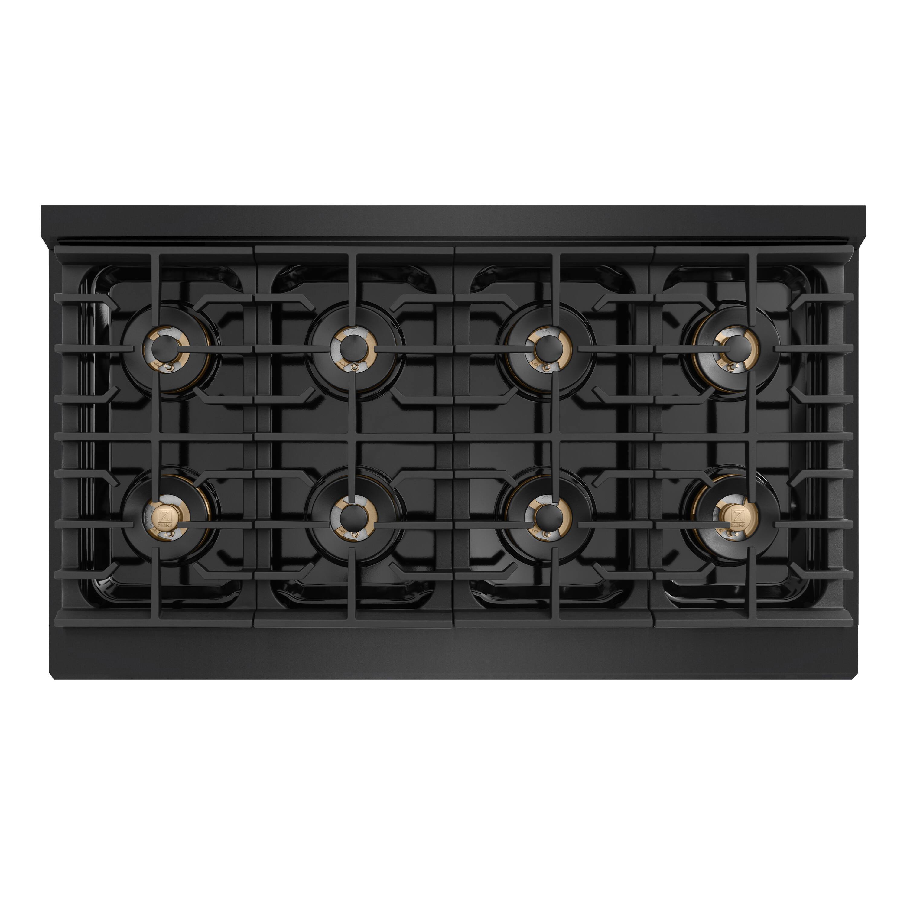 Alt View 9. ZLINE - Autograph 48 in. 6.7 cu. ft. Marino Freestanding Black Stainless Dual Fuel Range w/ 8 DuoPro Burners & Gold Accents - Black Stainless Steel.