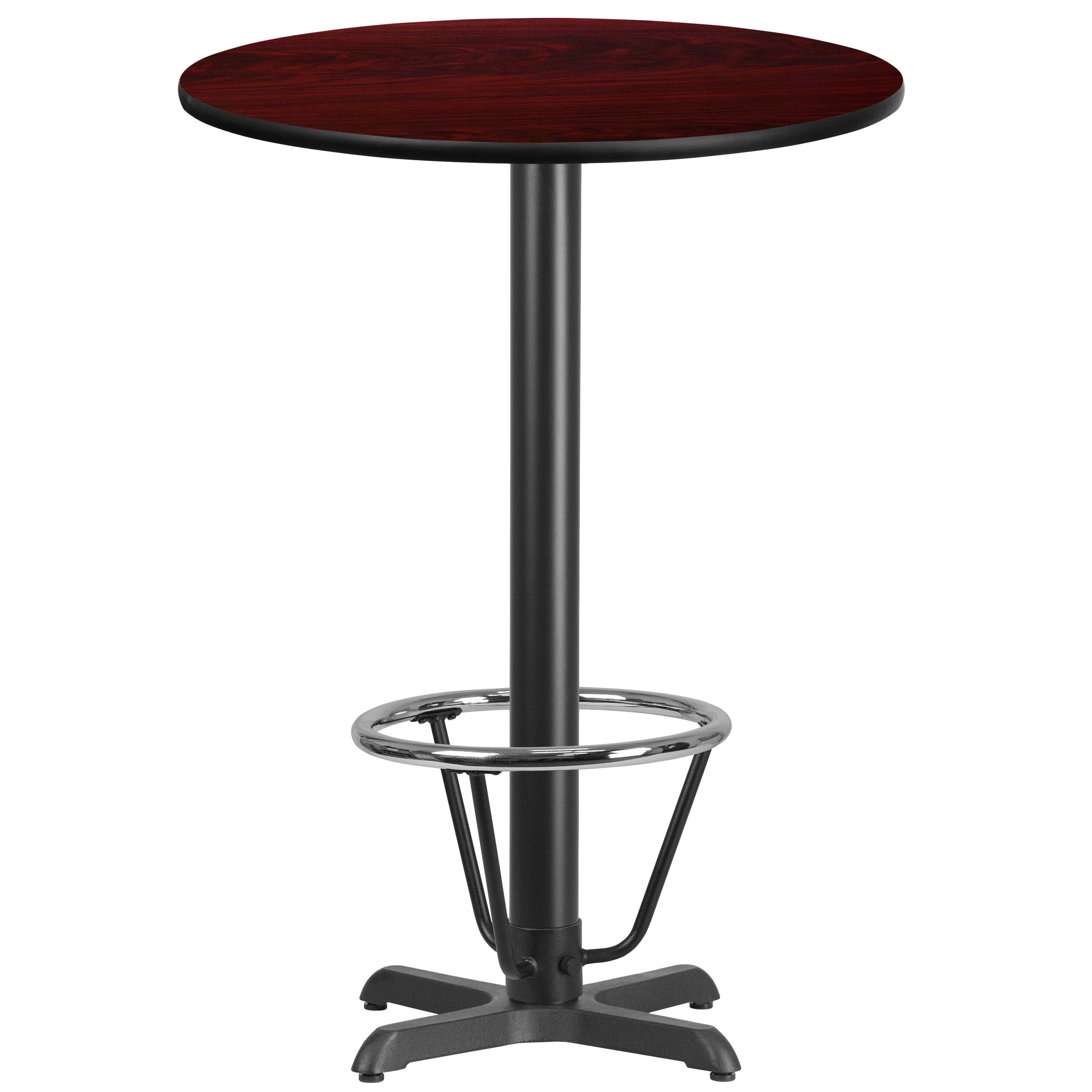 Front. Emma + Oliver - 30" Round Laminate Bar Table with 22"x22" Foot Ring Base - Mahogany.
