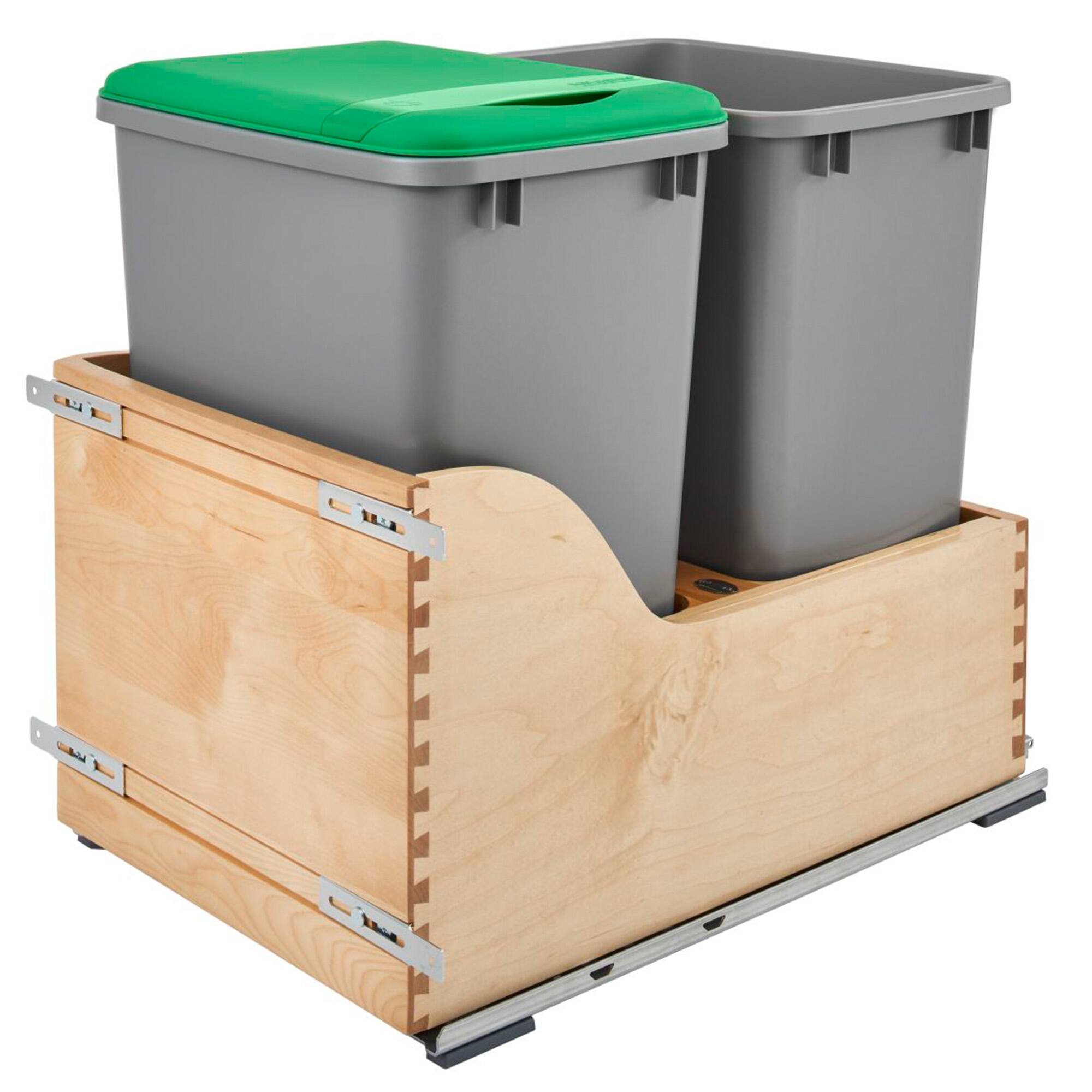 Front. Rev-A-Shelf - Rev-A-Shelf Dual Pullout Trash Cans 35 qt. with Soft-close Slides,4WCSC-1835DM-2 - Natural Maple.