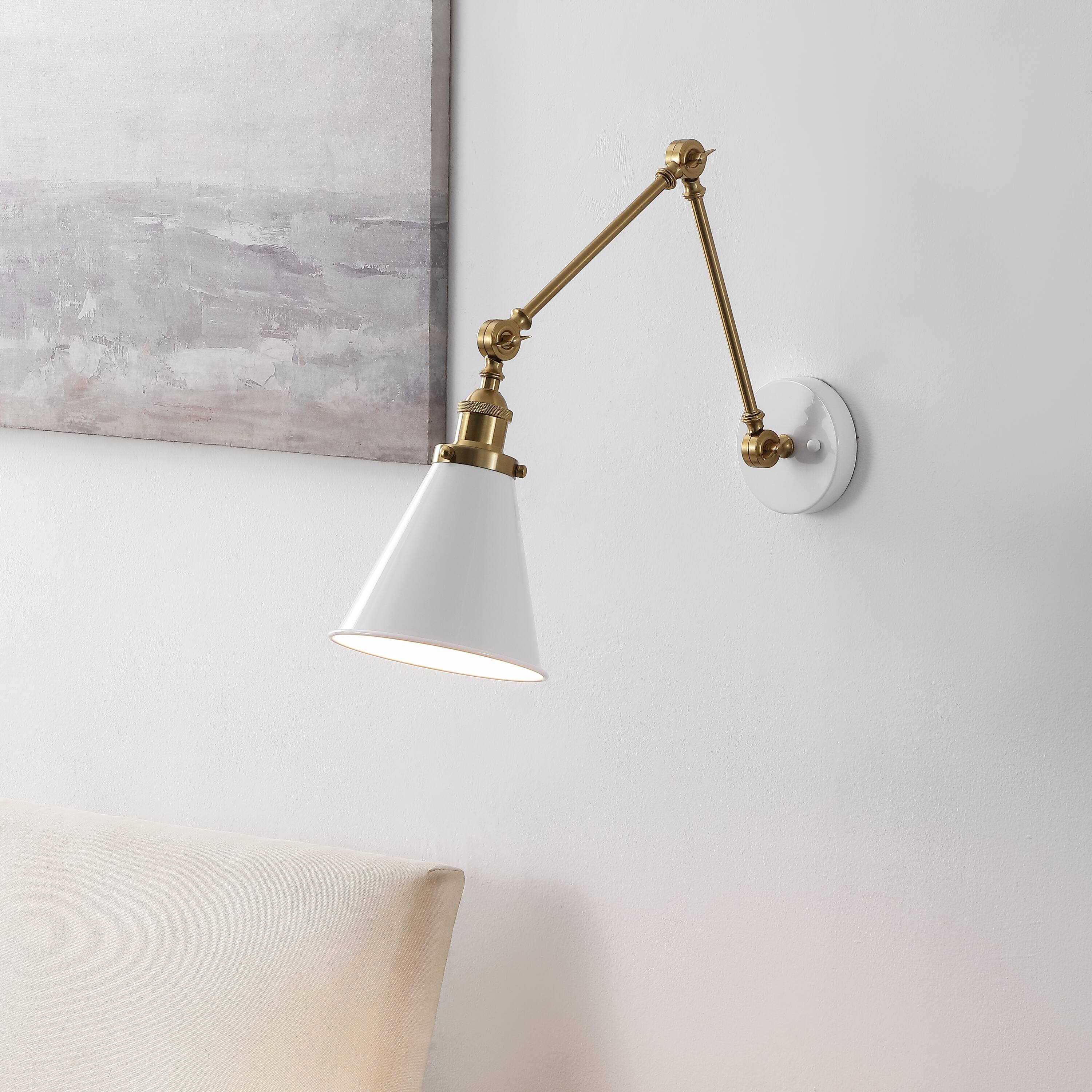 Alt View 1. Jonathan Y - Rover 7" Classic Industrial Metal Adjustable Arm LED Wall Sconce, White/Brass Gold - White/Brass Gold.
