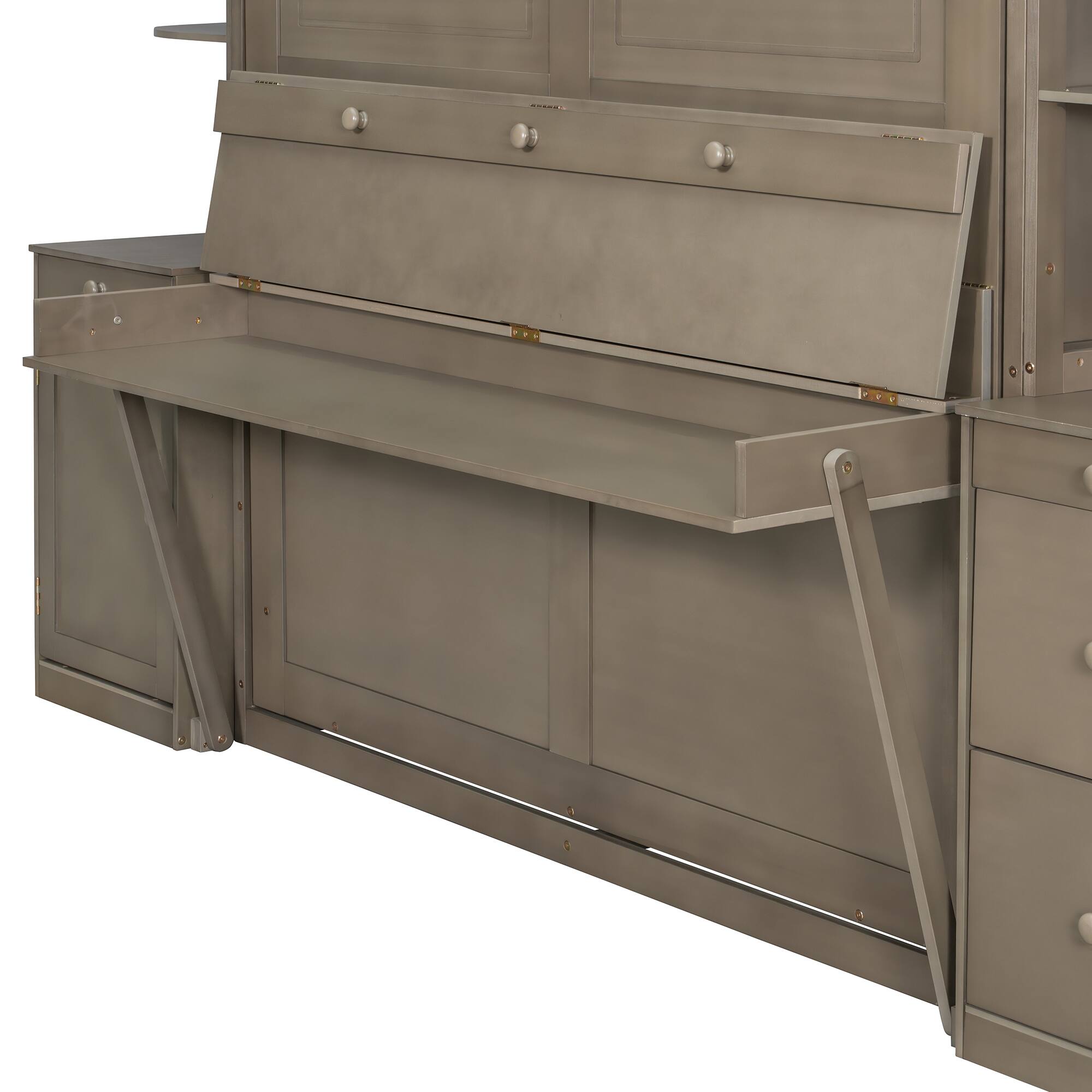 Alt View 5. Whisen - Queen Size Murphy Bed with Desk and Storage Shelves,Space-Saving Wall Bed for Home Office - Brown.