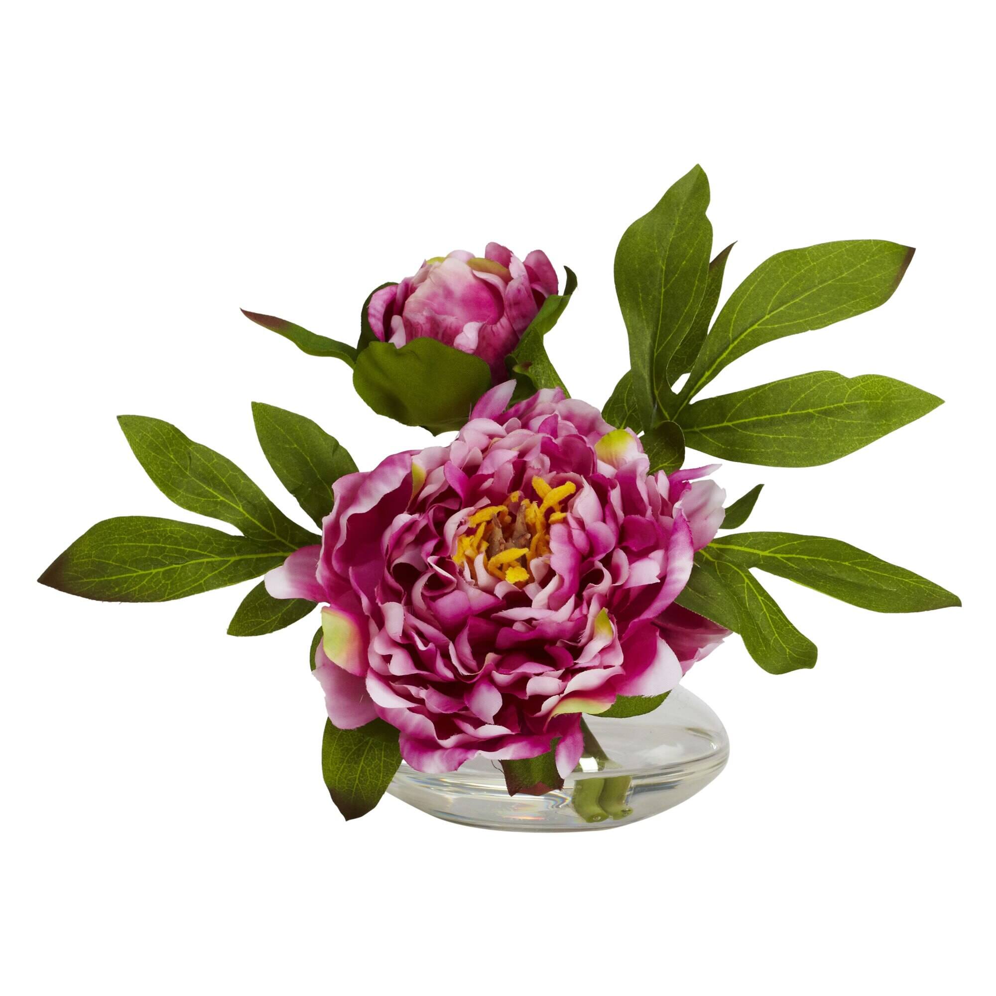 Left. BreeBe - 6" Peony w/Glass Vase (Set of 3) - Assorted.