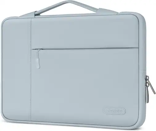 Front. mosiso - 13.3-inch Slim Laptop Sleeve with Handle, Shock-Resistant Bubble Foam, Two Exterior Pockets - Baby Blue.