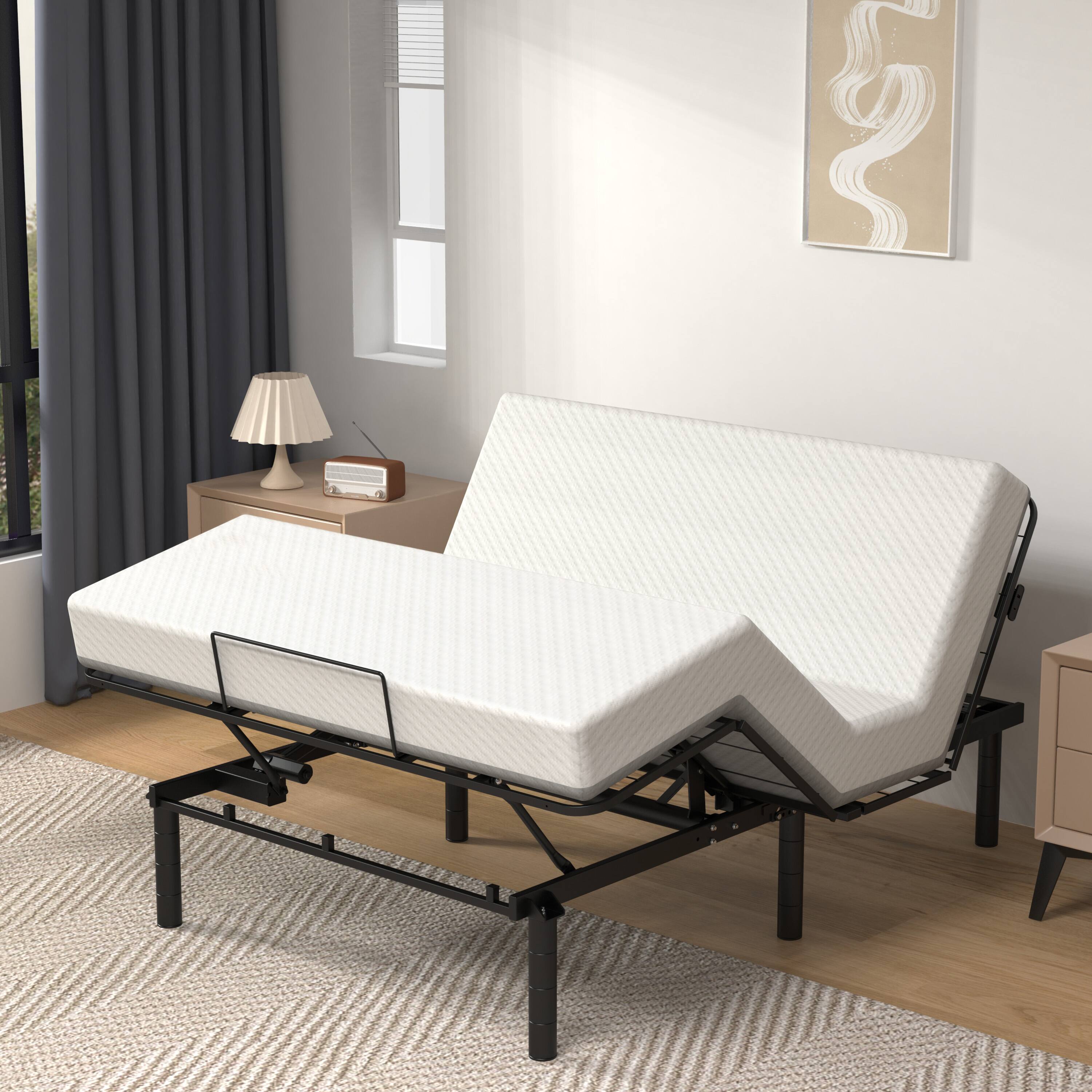 Angle. Aukfa - Zero-Clearance Adjustable Bed Base - Head/Foot Incline, Quiet Motor, Queen Size, USB-A+C Ports - Black.