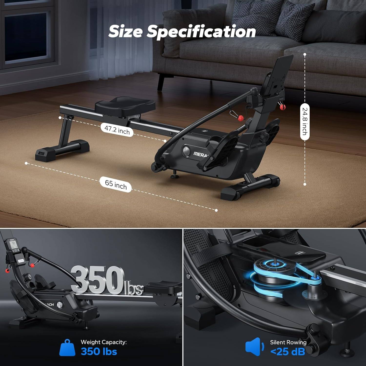 MERACH R26 Sculls Ultra Quiet Magnetic Rowing Machines for Home with 16 ...
