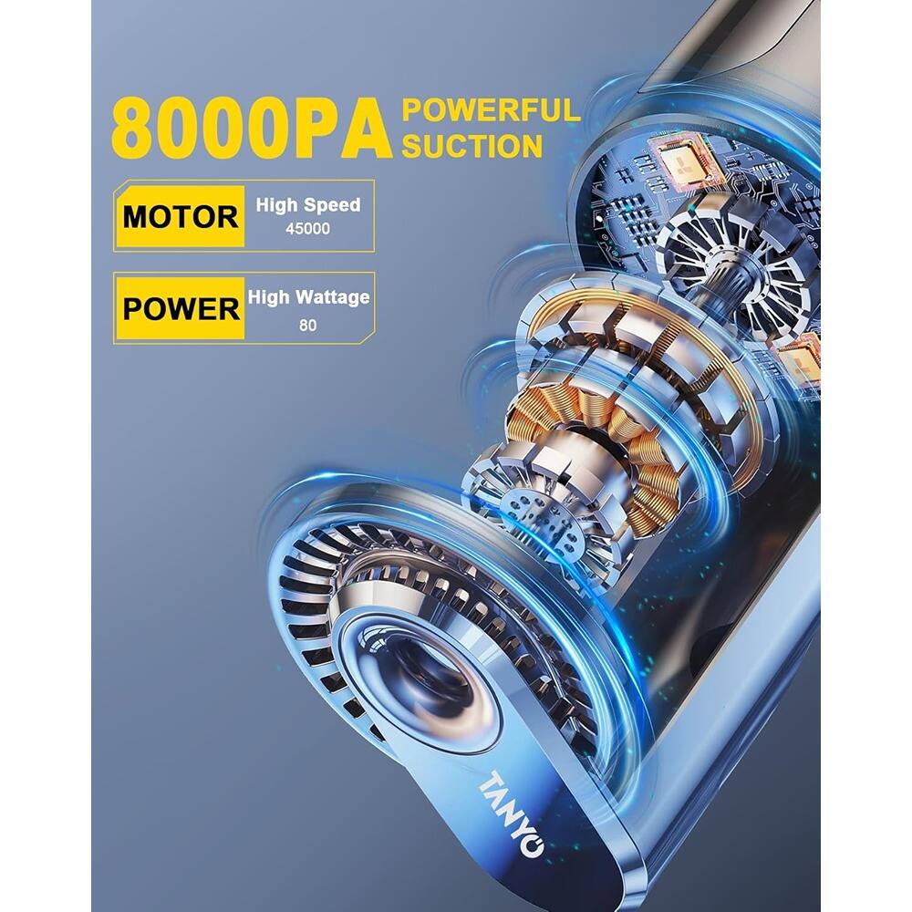 POWERFUL 8000PA SUCTION  
High Speed MOTOR 45000  
High Wattage POWER 80  
TANYO
