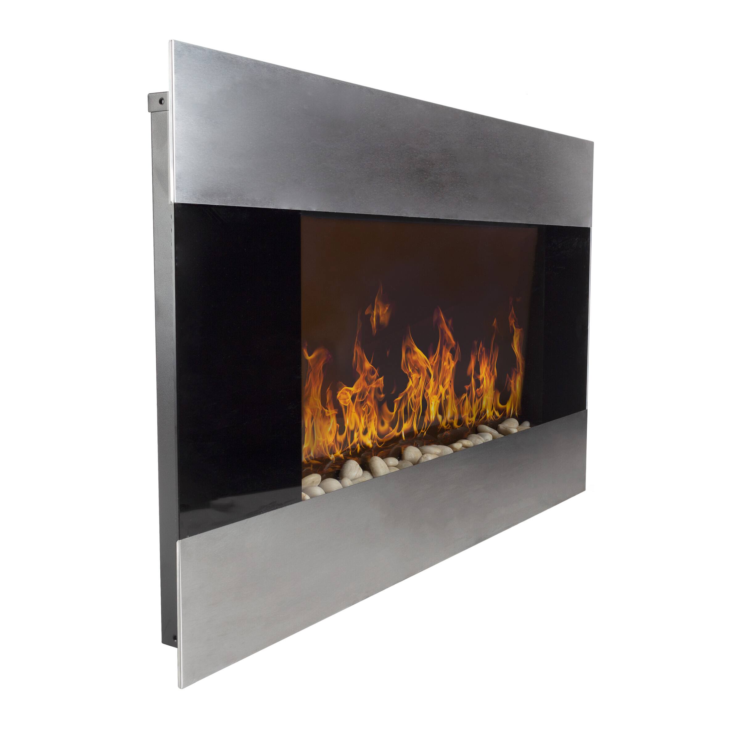 Angle. Northwest - Wall Mount Electric Fireplace, Silver - Black.