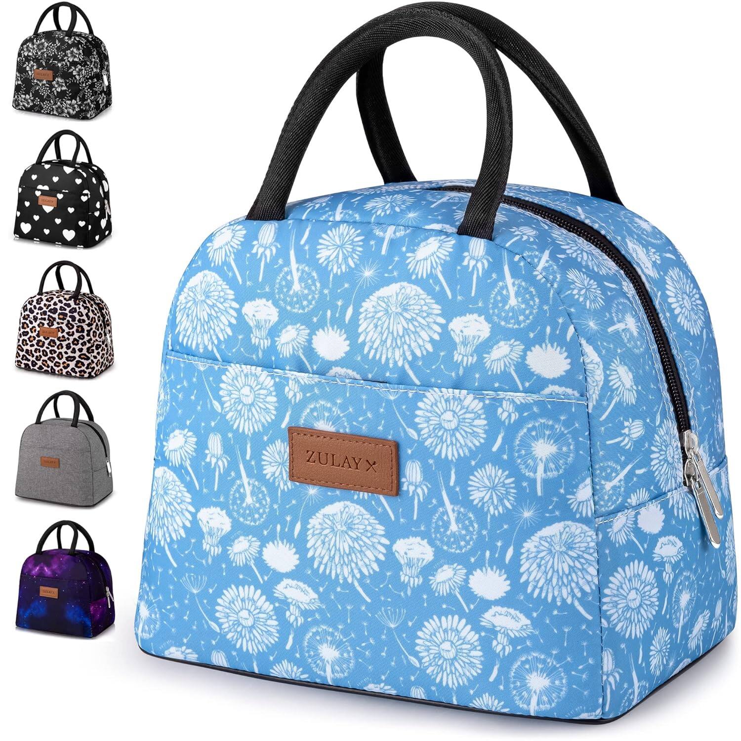 Zulay Kitchen - Insulated Lunch Box For Women - Tote Lunch Bag Women Insulated With Soft Padded Handles - Blue Wildflower
