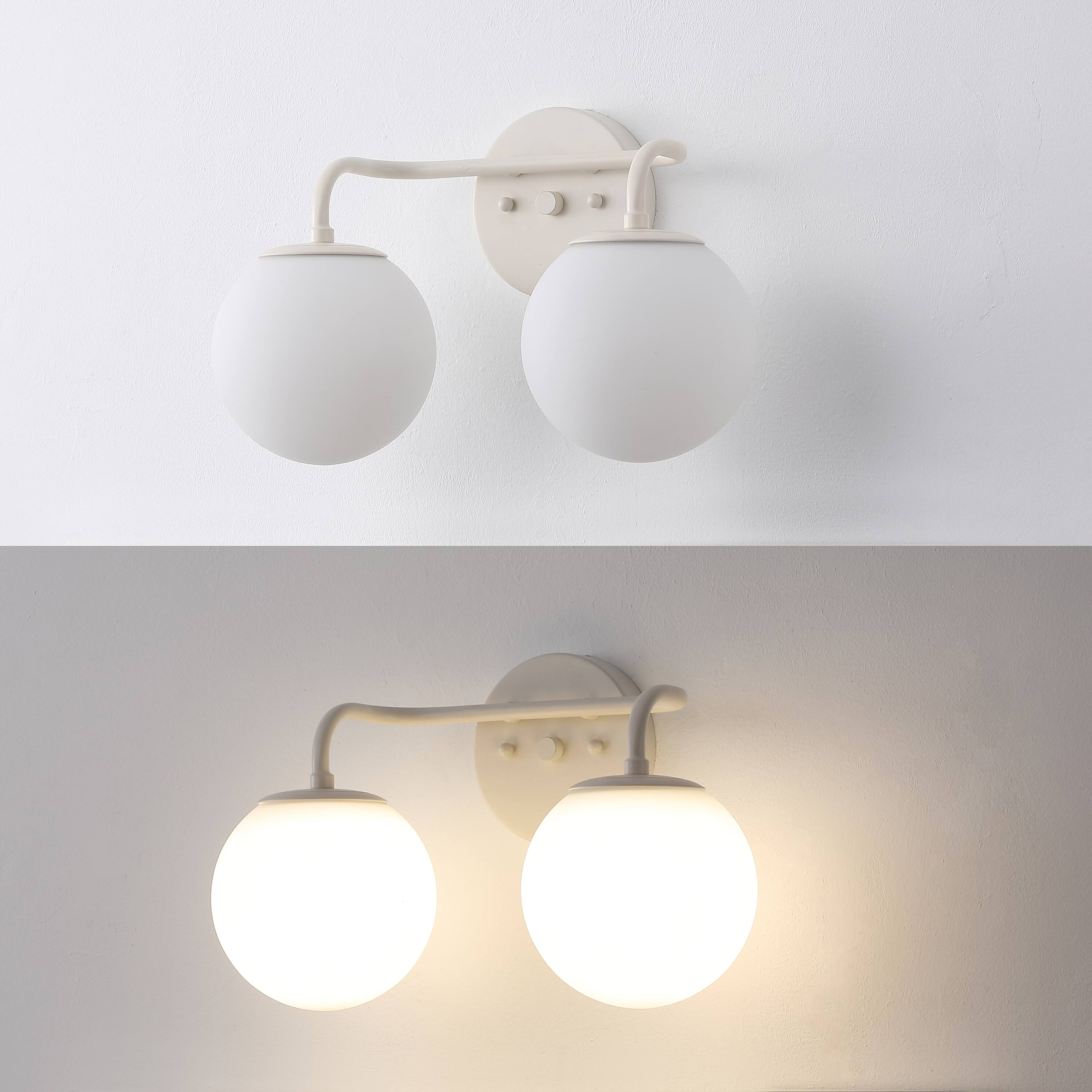 Alt View 5. Jonathan Y - Louis Parisian Globe 15" 2-Light Metal/Frosted Glass Modern Contemporary LED Vanity Light, Almond - Almond.