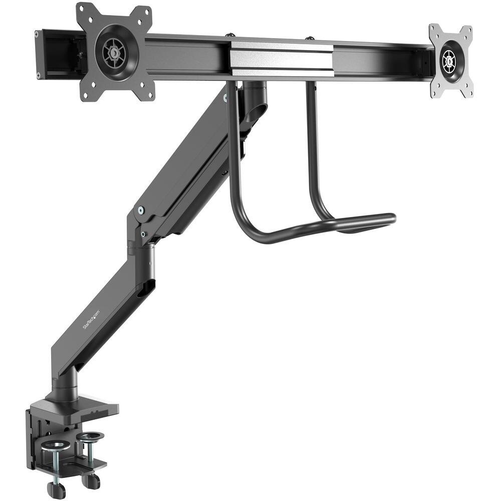 Front. StarTech.com - Desk Mount Dual Monitor Arm, Ergonomic VESA Mount 32" (17.6lb) Displays, Crossbar Handle for Full Motion - Black.