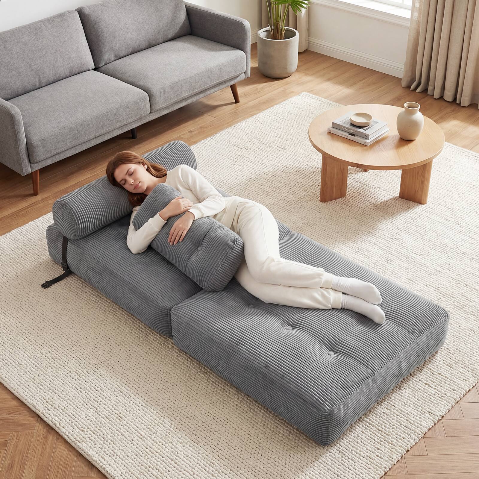 Alt View 1. Costway - Costway Folding Sofa Bed, Convertible Sleeper Chair with Pillow Back Support Corduroy Cover - Gray.