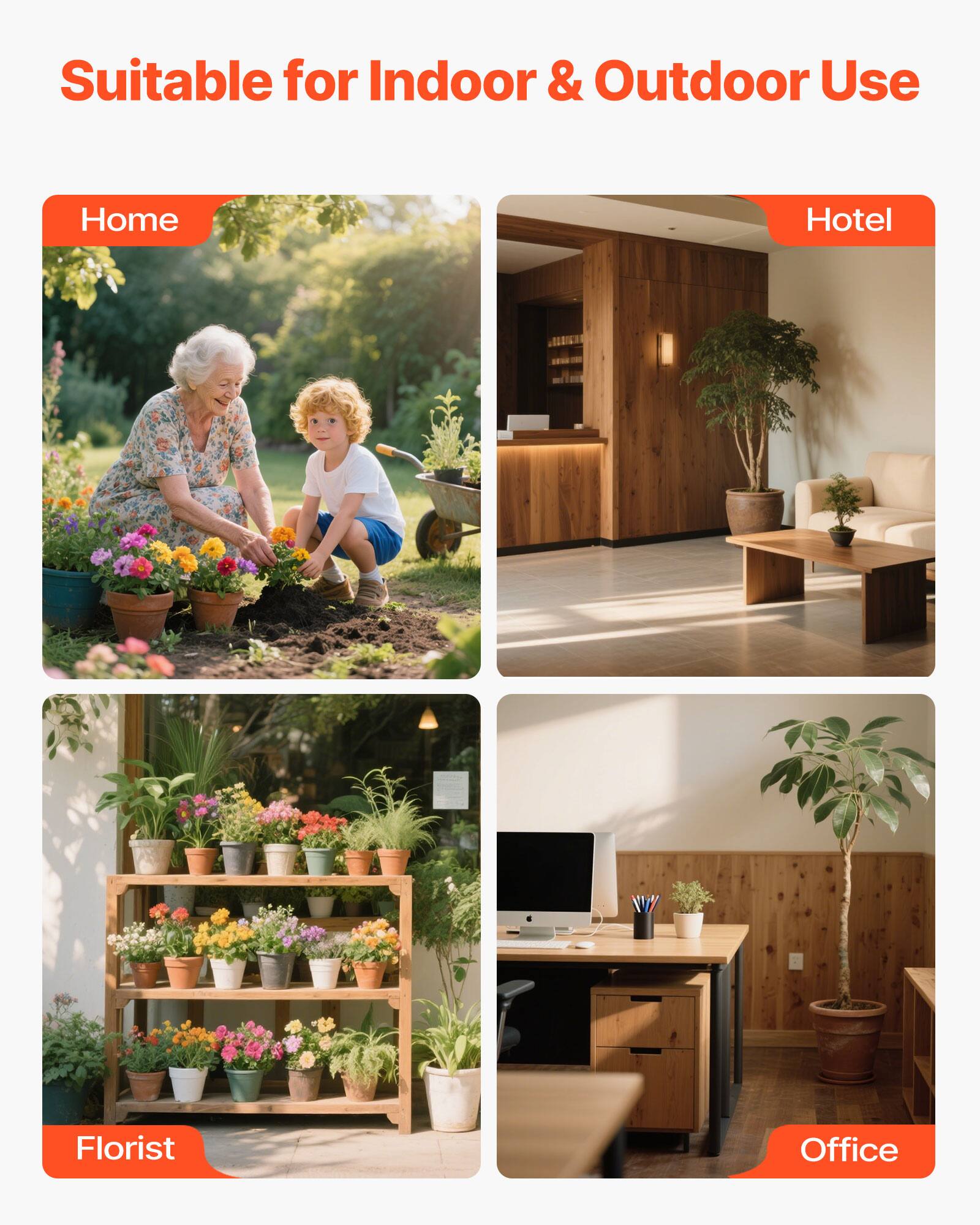 Suitable for Indoor & Outdoor Use

- Home
- Hotel
- Florist
- Office