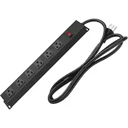 PARKER SLATER - Metal Wall Mount Power Strip with 6 Outlets, Switch, 6FT 14AWG Cord, 15A 125V 1875W – Aluminum - Black