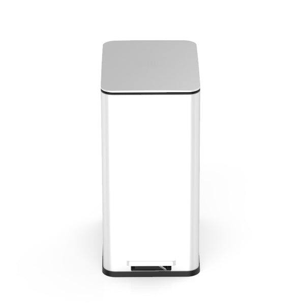 Left. Nine Stars - Step-On Trash Can 2.6 Gallon, Rectangular Shaped, White/Black.
