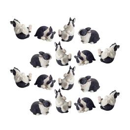 BreeBe - Black and White Playful Rabbit Figurine (Set of 16) - Black, White