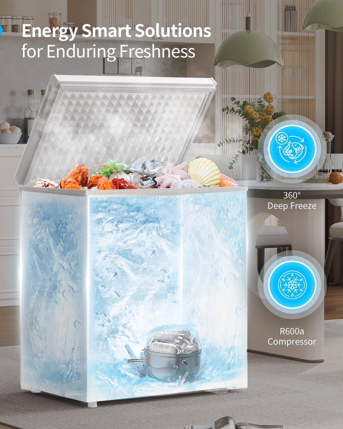 Alt View 5. Circus Cirle - 7.0 cu. ft. chest freezer with 7-level adjustable thermostat and removable storage basket (white) - WHITE.