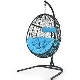 Gymax - Hanging Hammock Chair Egg Swing Chair w/ Blue Cushion Pillow Stand - as pic