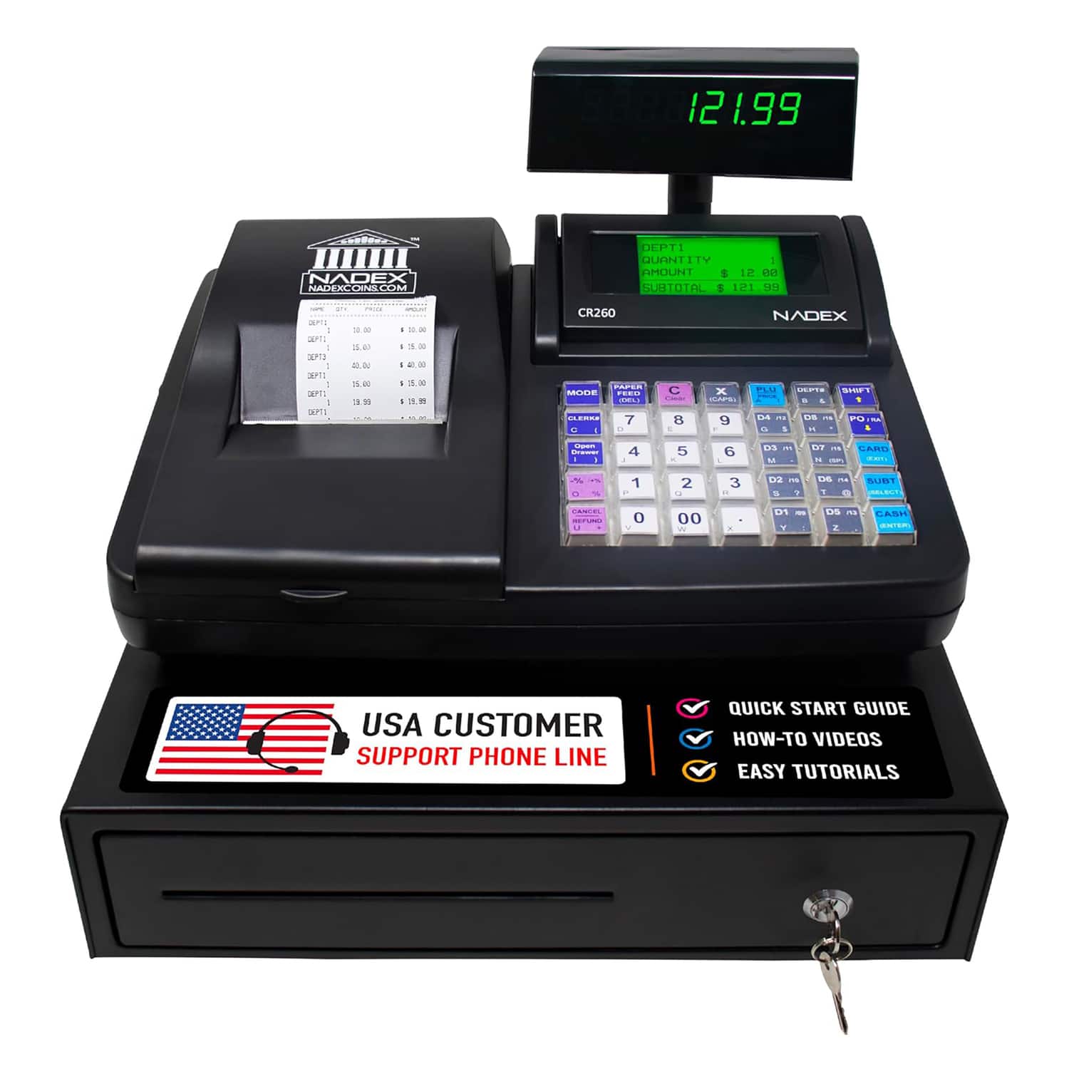 CR260 Electronic Cash Register with Steel Drawer, Thermal Printer, Operator and Customer Displays