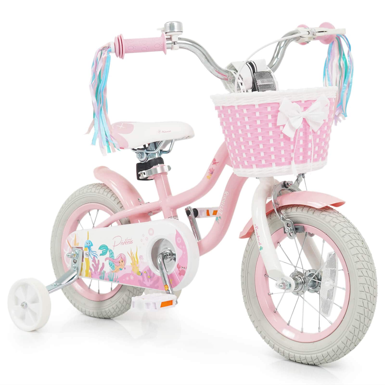 Costway - 12" Kids Bike with Training Wheels Hand Coaster Brakes Adjustable Seat Handlebar - Pink