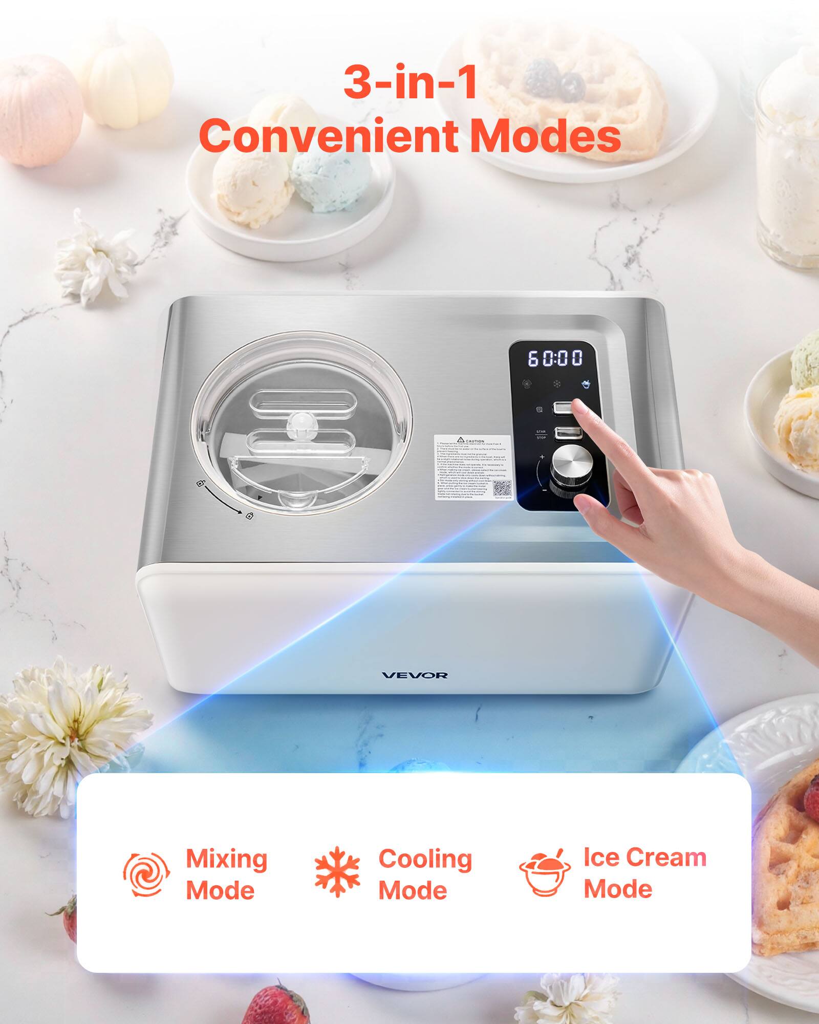 3-in-1 Convenient Modes

Mixing Mode  
Cooling Mode  
Ice Cream Mode