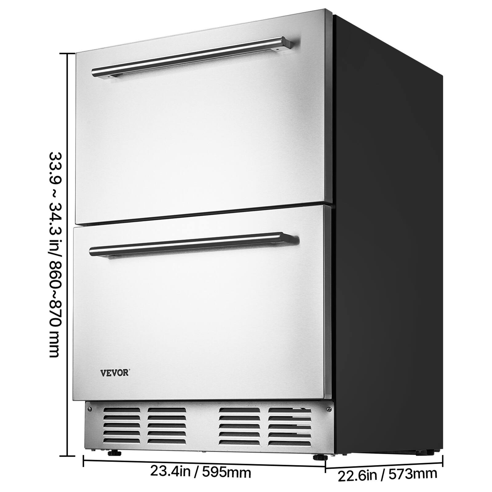 33.9 ~ 34.3 in / 860~870 mm  
23.4 in / 595 mm  
22.6 in / 573 mm