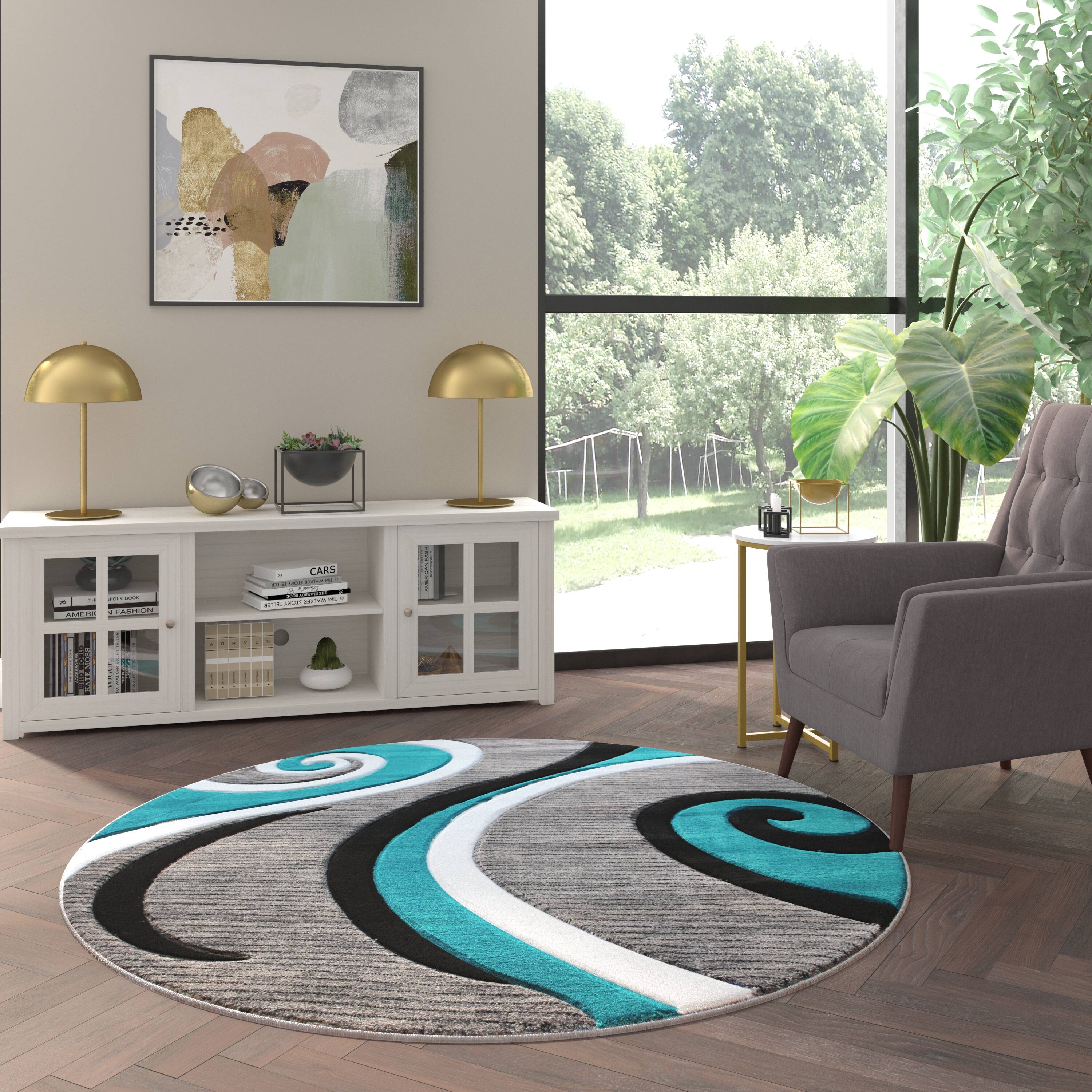 Emma + Oliver Modal Accent Rug with Modern 3D Sculpted Swirl Pattern ...