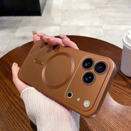 Front. UUCOVER - Magnetic Case for Apple iPhone 17 Pro with Camera Lens Protector, Compatible with MagSafe, Slim Soft Metallic Back Cover - Desertgold.