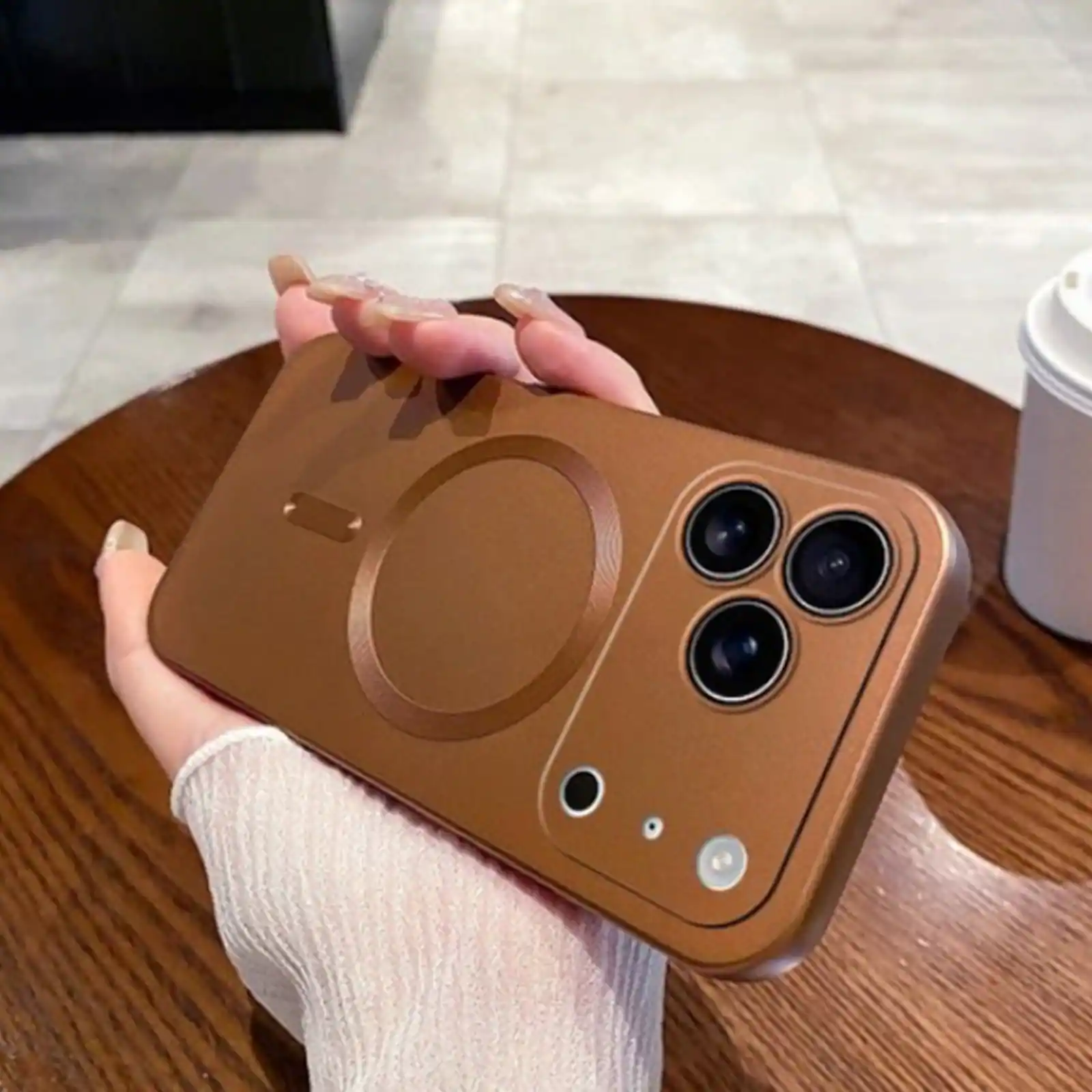Front. UUCOVER - Magnetic Case for Apple iPhone 17 Pro with Camera Lens Protector, Compatible with MagSafe, Slim Soft Metallic Back Cover - Desertgold.