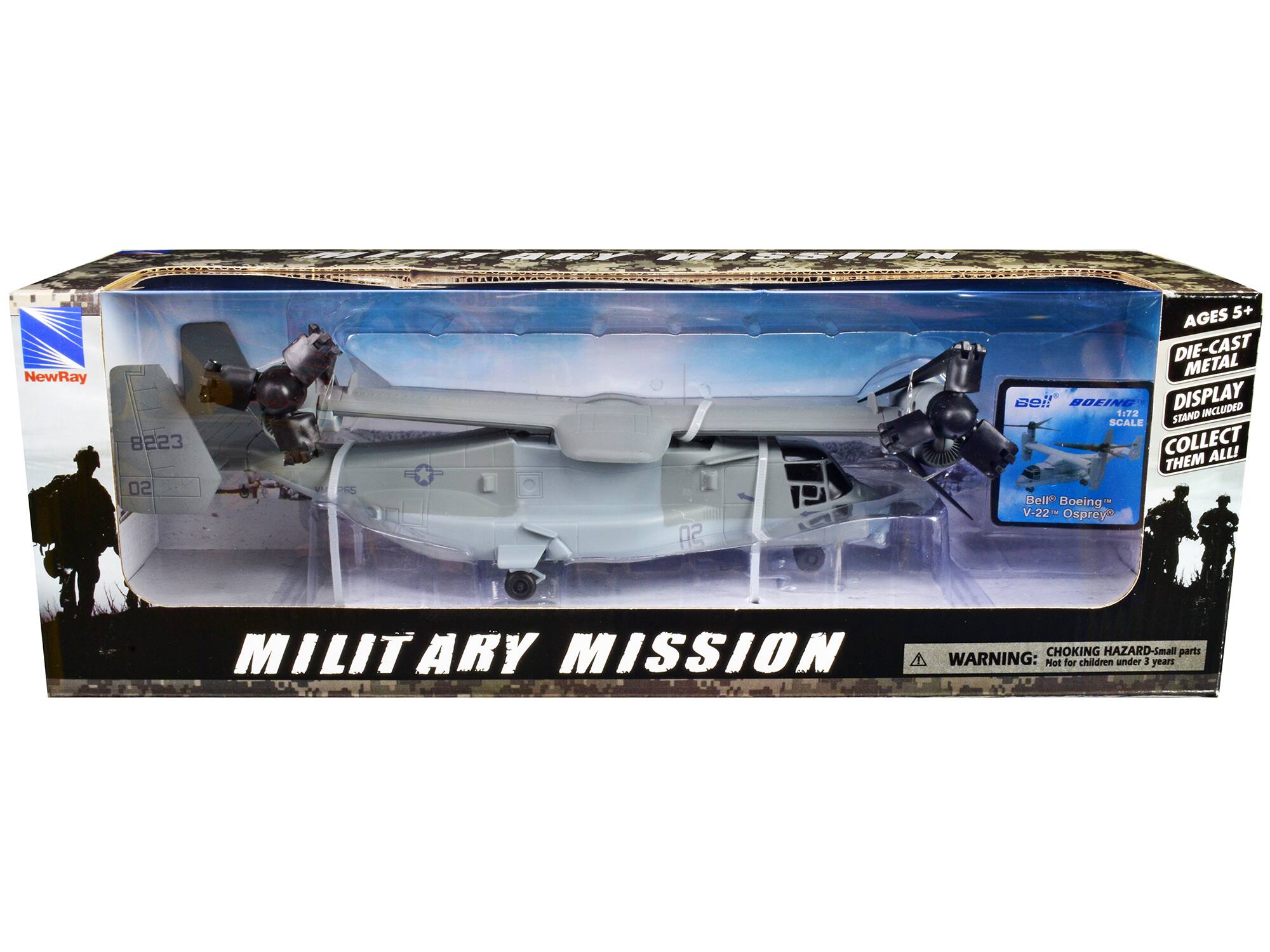 HISSN NewRay 8223 02 2RS 02 AGES 5+ DIE-CAST METAL Bell Boeing V-22 Osprey MILITARY MISSION CHOKING HAZARD-Small parts A WARNING: Not for children under 3 years
