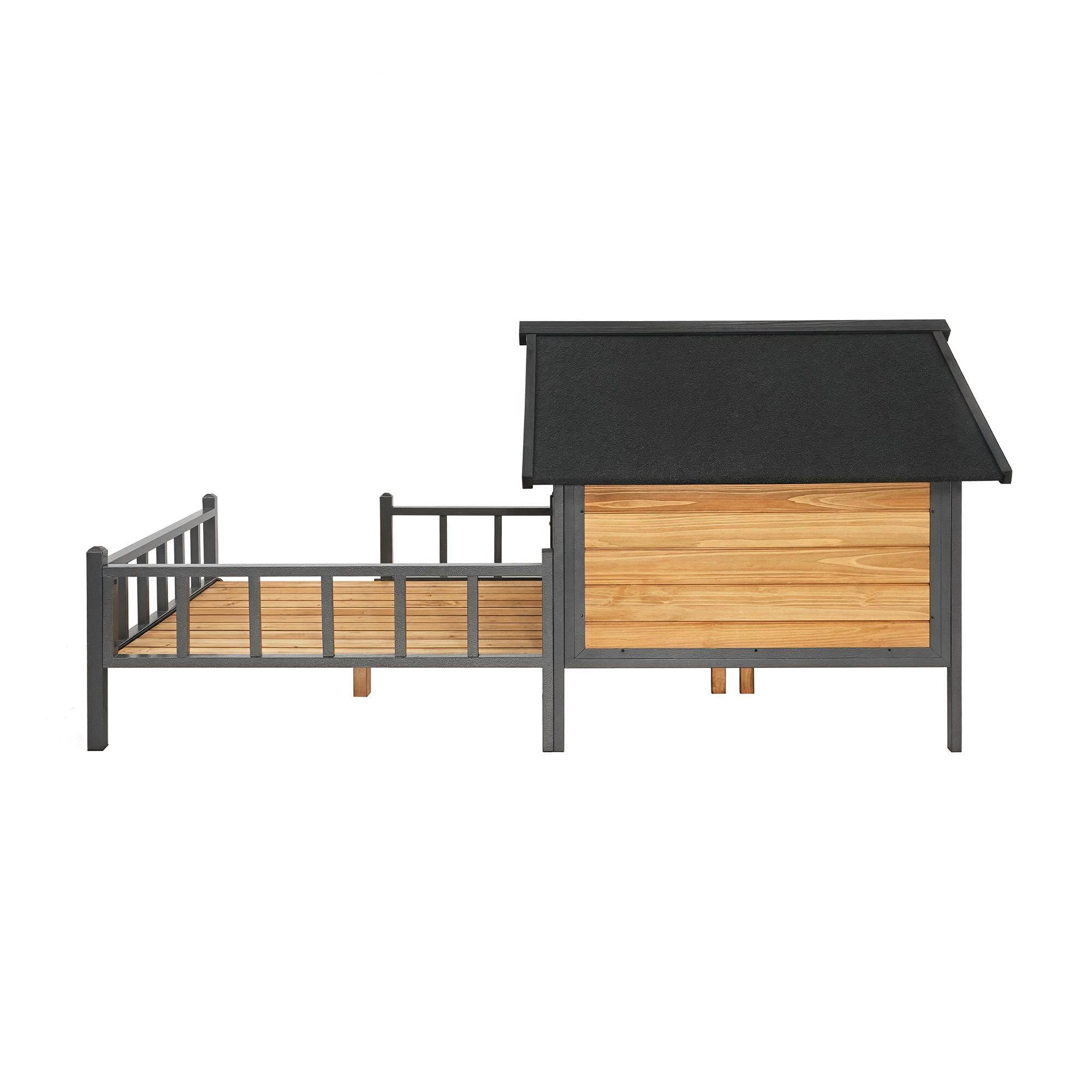 Back. Pefilos - 67" Wood Dog House for Medium Dogs, Outdoor and Indoor Cat Shelter, Weatherproof Pet Kennel with Porch.
