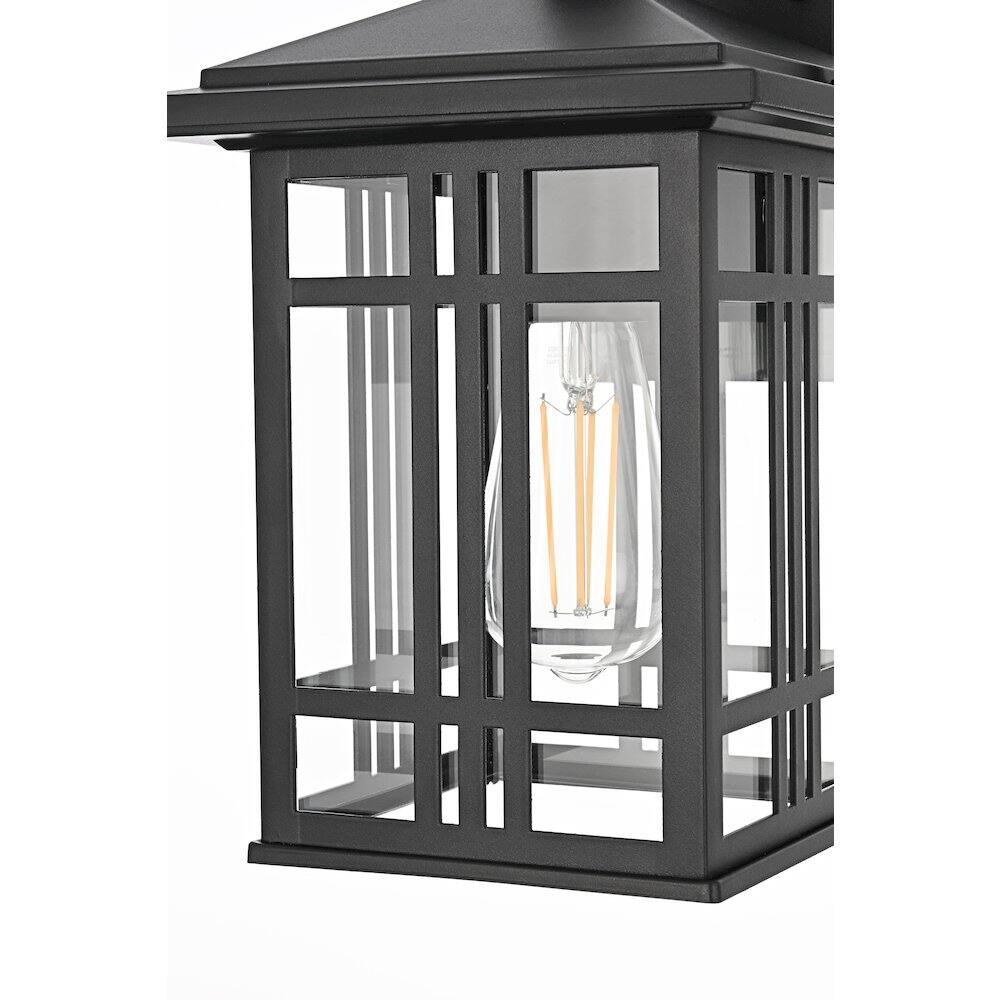 Alt View 2. Elegant Lighting - Harley 13 inch Outdoor Wall sconce in Black - Black And Clear.