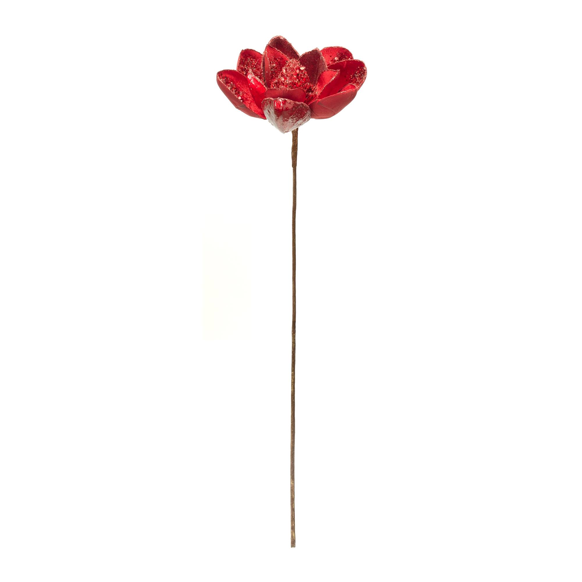 Left. BreeBe - Red Velvet Magnolia Stem with Bead Accents (Set of 6) - Red.