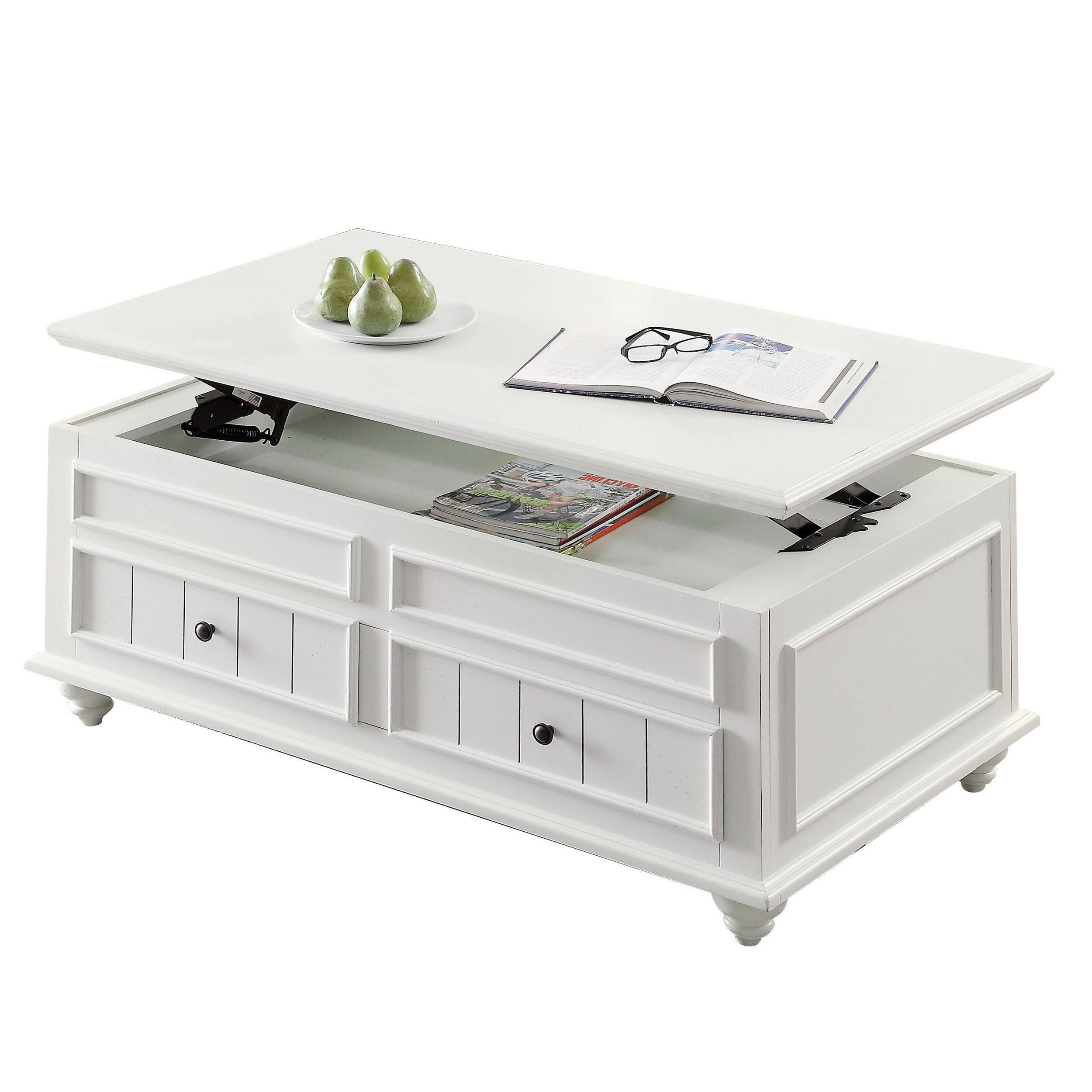 Alt View 1. Manhattan Lane - 48 Inch Coffee Table, Lift Top Function, 2 Drawers - White, Black.