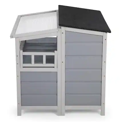 Front. Boyel Living - Gray 2Tier Insulated Wooden Cat House Outdoor Weatherproof Shelter with Sunlight Roof Balcony Play Platforms Kitty wi - Gray.