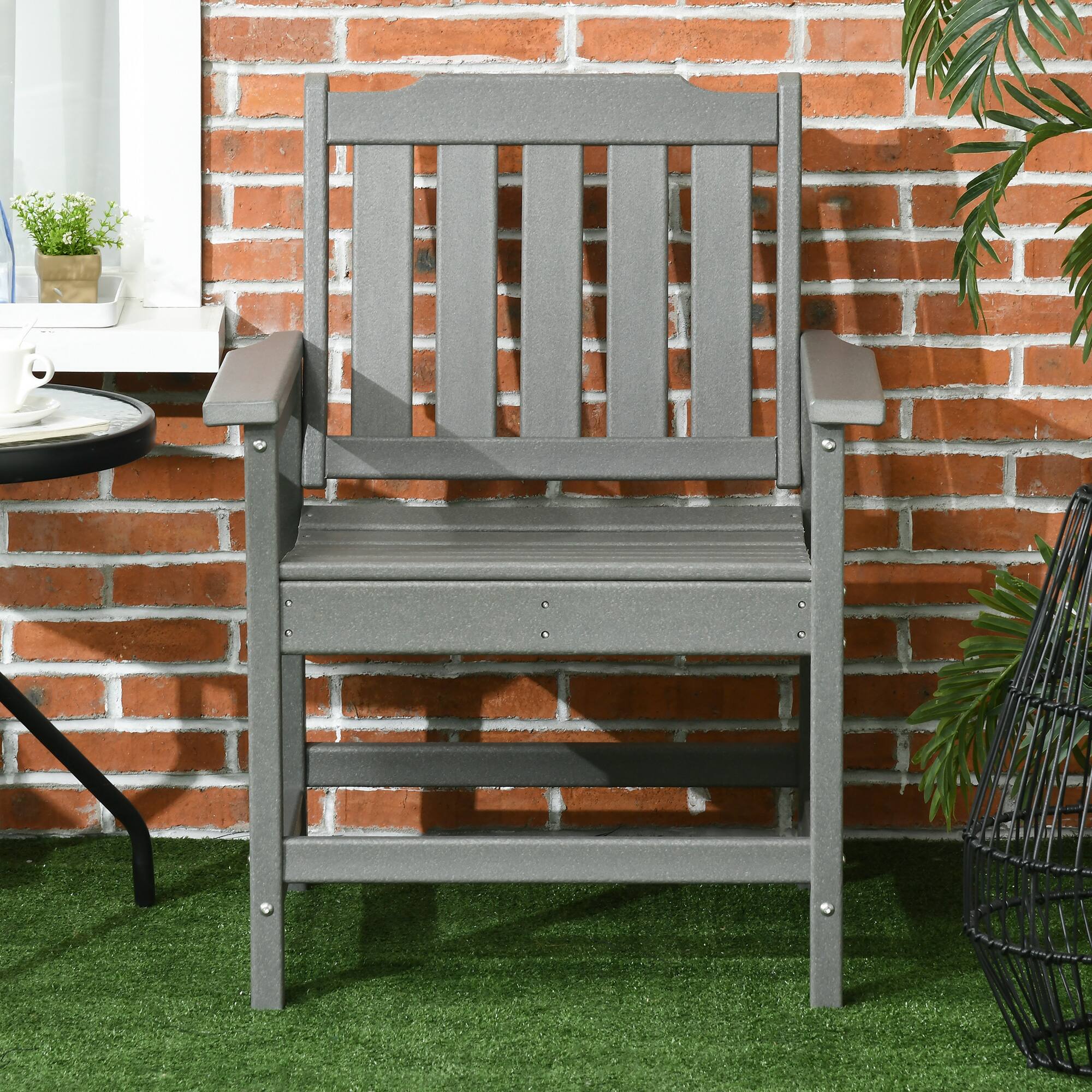 Alt View 5. Outsunny - All-Weather Patio Chair, HDPE Patio Dining Chair, Heavy Duty Wood-Like Outdoor Furniture for Garden, Backyard, Deck - Gray.