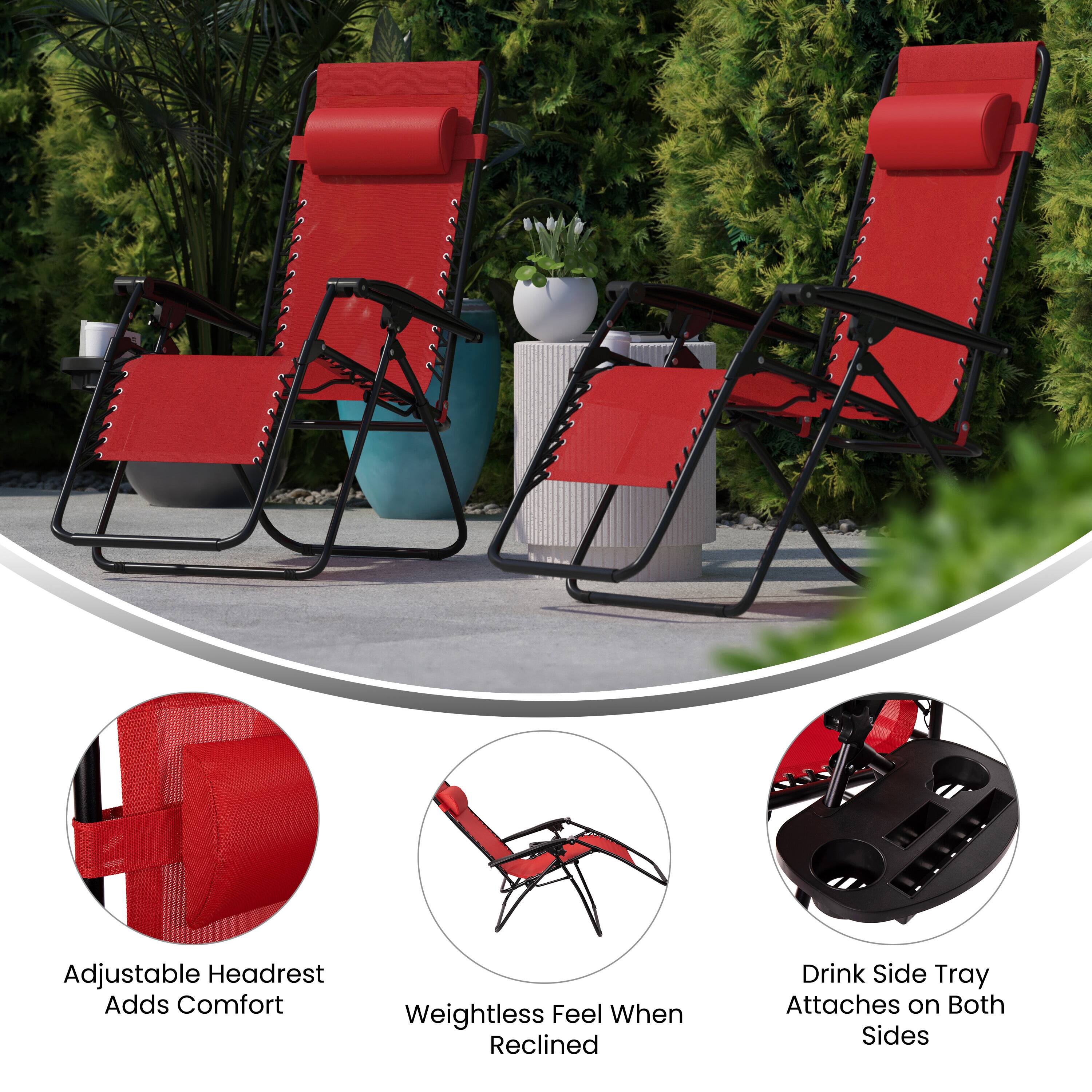 Adjustable Headrest Adds Comfort  
Weightless Feel When Reclined  
Drink Side Tray Attaches on Both Sides