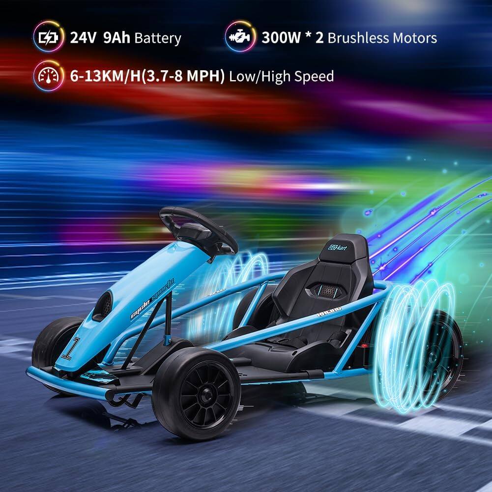 24V 9Ah Battery  
300W * 2 Brushless Motors  
6-13KM/H (3.7-8 MPH) Low/High Speed